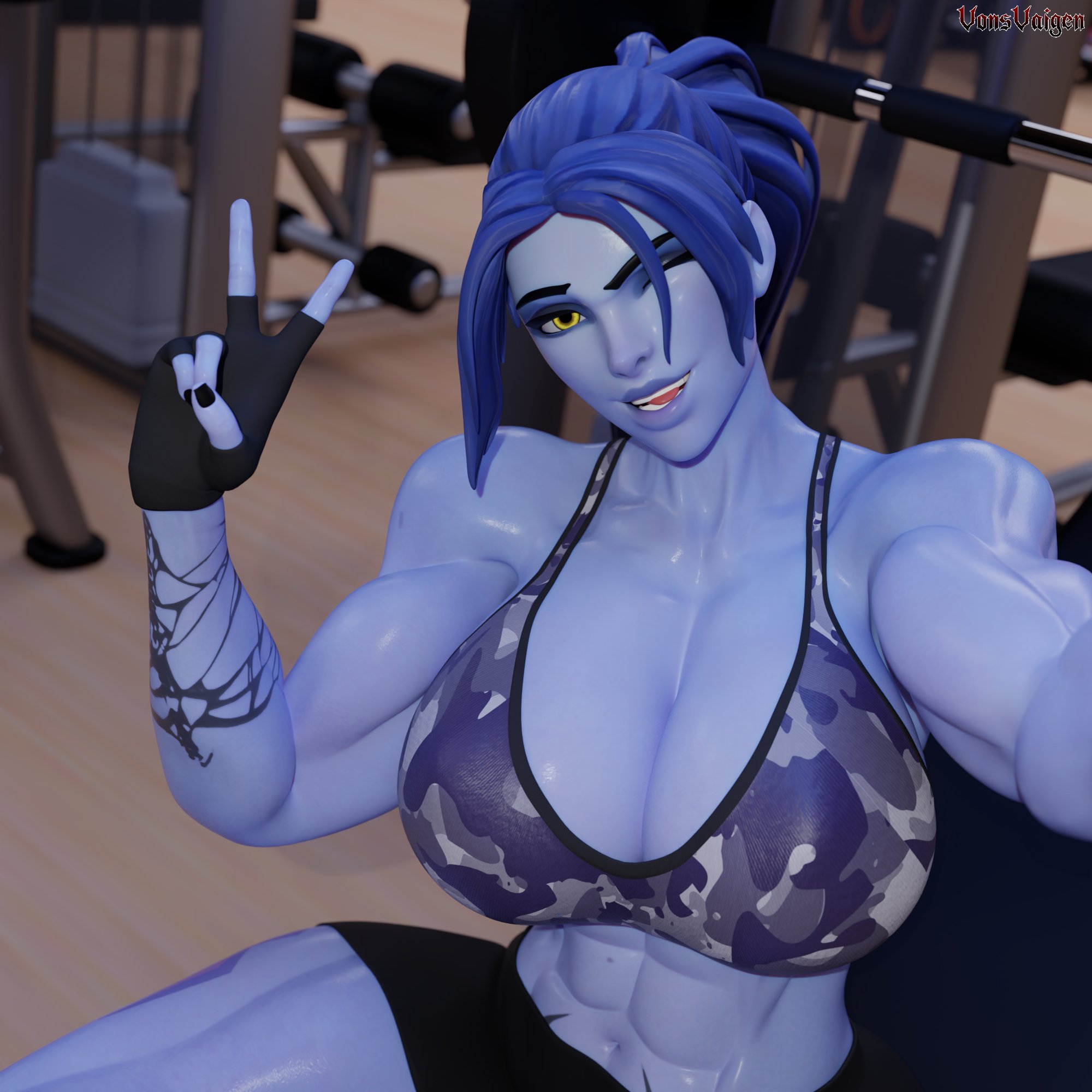 1girls, 3d, activision, amelie lacroix, ass, big ass, big breasts, big thighs, blizzard entertainment, blue body, blue skin, blue-skinned female, breasts, bubble ass, bubble butt, bust, busty, chest, curvaceous, curves, curvy, curvy figure, female, female only, gym, hips, hourglass figure, huge ass, huge breasts, large ass, legs, mature, mature female, muscular, muscular female, overwatch, overwatch 2, selfie, slim waist, thick, thick ass, thick hips, thick legs, thick thighs, thighs, voluptuous, voluptuous female, vonsvaigen, waist, wide hips, wide thighs, widowmaker