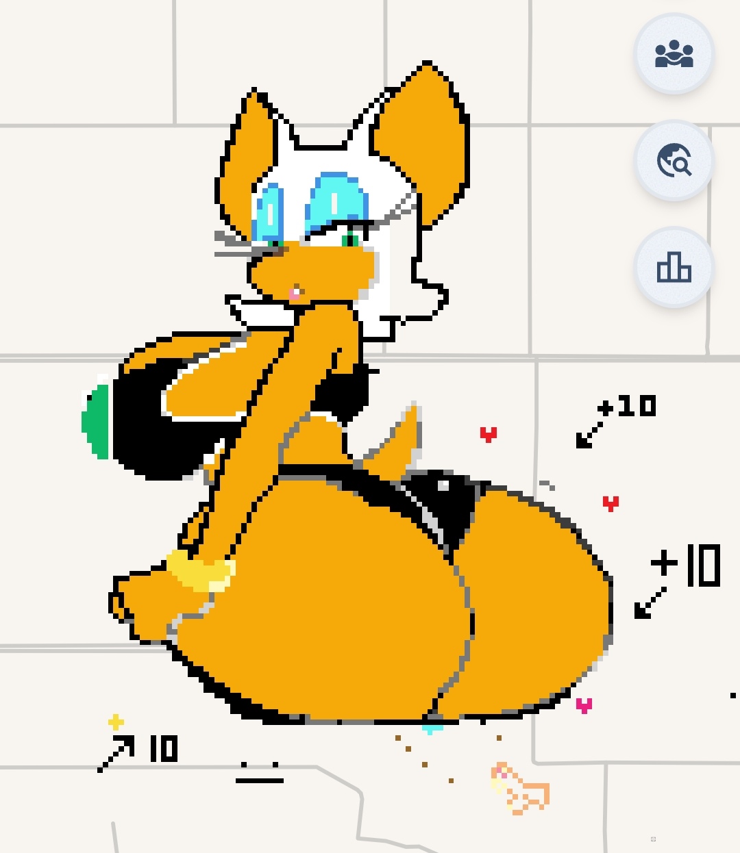 2d, ass too big, big ass, big breasts, breasts, bubble butt, female, green eyes, inconvenient ass, inconvenient butt, looking at own ass, looking at own butt, looking back, looking back at ass, looking back at self, pixel art, pulling up pants, putting on pants, putting pants on, rouge the bat, sega, sonic (series), sonic the hedgehog (series), sports bra, sportswear, struggling to fit, wardrobe malfunction, white hair, wplace