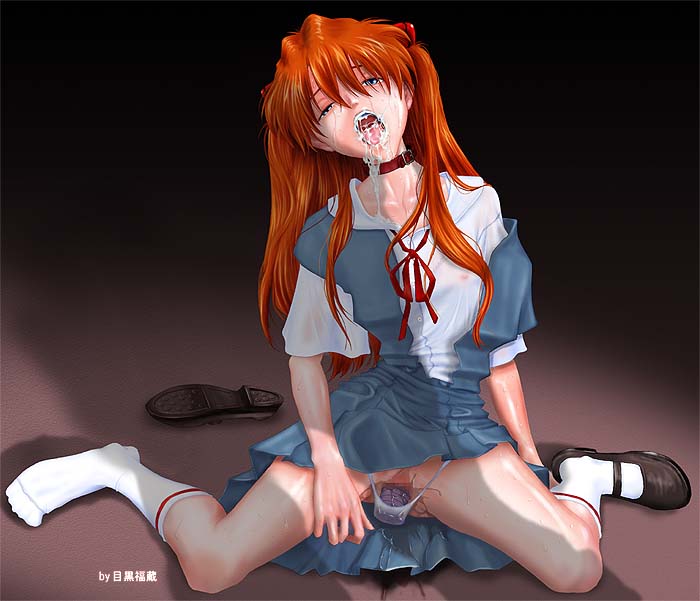 1girls, 2d, after fellatio, after sex, asuka langley sohryu, bondage, bound, bow, bowtie, brown shoes, censored, choker, clothes lift, collar, collarbone, covered erect nipples, cum, cum in mouth, cum on body, cum on tongue, cumdrip, dildo, dildo under clothes, dildo under panties, dress, eyebrows, facial, facing viewer, feet, female, female focus, female only, flats, floor, fucked silly, gradient background, hair ornament, half-closed eyes, head tilt, interface headset (evangelion), kneehighs, leash, long hair, looking at viewer, mary janes, meguro fukuzou, mosaic censoring, neon genesis evangelion, nipples, nose, object insertion, on floor, open mouth, orange hair, panties, pussy, pussy juice, pussy juice trail, red choker, red hair, saliva, school uniform, schoolgirl, schoolgirl uniform, see-through clothes, serafuku, sex toy, shiny skin, shoes, short sleeves, single shoe, sitting, skirt, skirt lift, slave, socks, solo, souryuu asuka langley, spiked dildo, spread legs, tears, teeth, tokyo-3 middle school uniform, tongue, tongue out, twintails, underwear, upskirt, vaginal object insertion, vaginal penetration, vibrator, vibrator under clothes, vibrator under panties, wariza, white socks