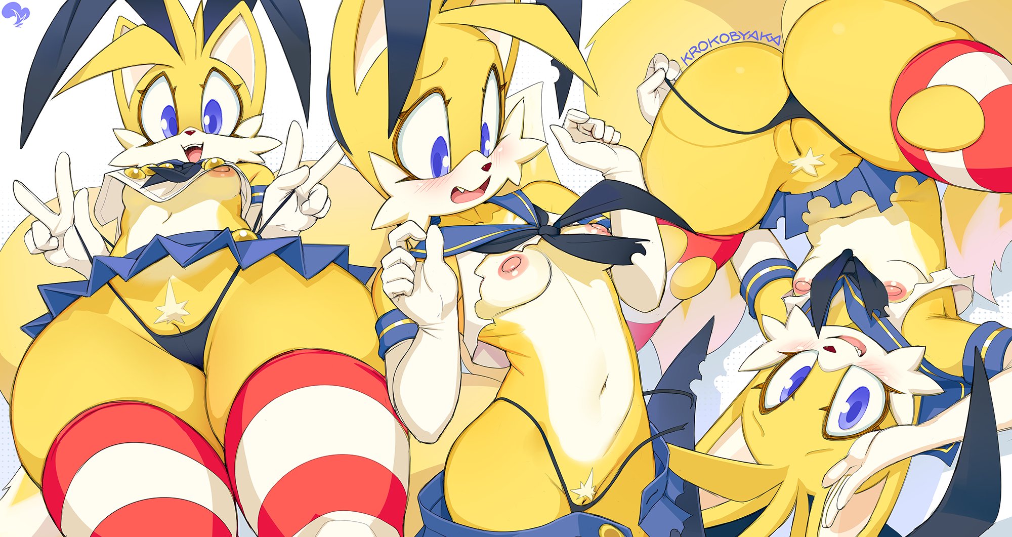 1girls, 2d, alternate version available, anthro, anthro female, anthro only, ass, blue eyes, breasts, double v, female pubic hair, genderswap, genderswap (mtf), krokobyaka, looking at viewer, miles prower, nipples, pubes, pubic hair, pussy, rule 63, sega, skirt, small breasts, solo, solo anthro, solo female, sonic (series), sonic the hedgehog (series), tagme, tails the fox, tailsko, thick thighs, thighhighs, thighs, thong, thong aside, vagina
