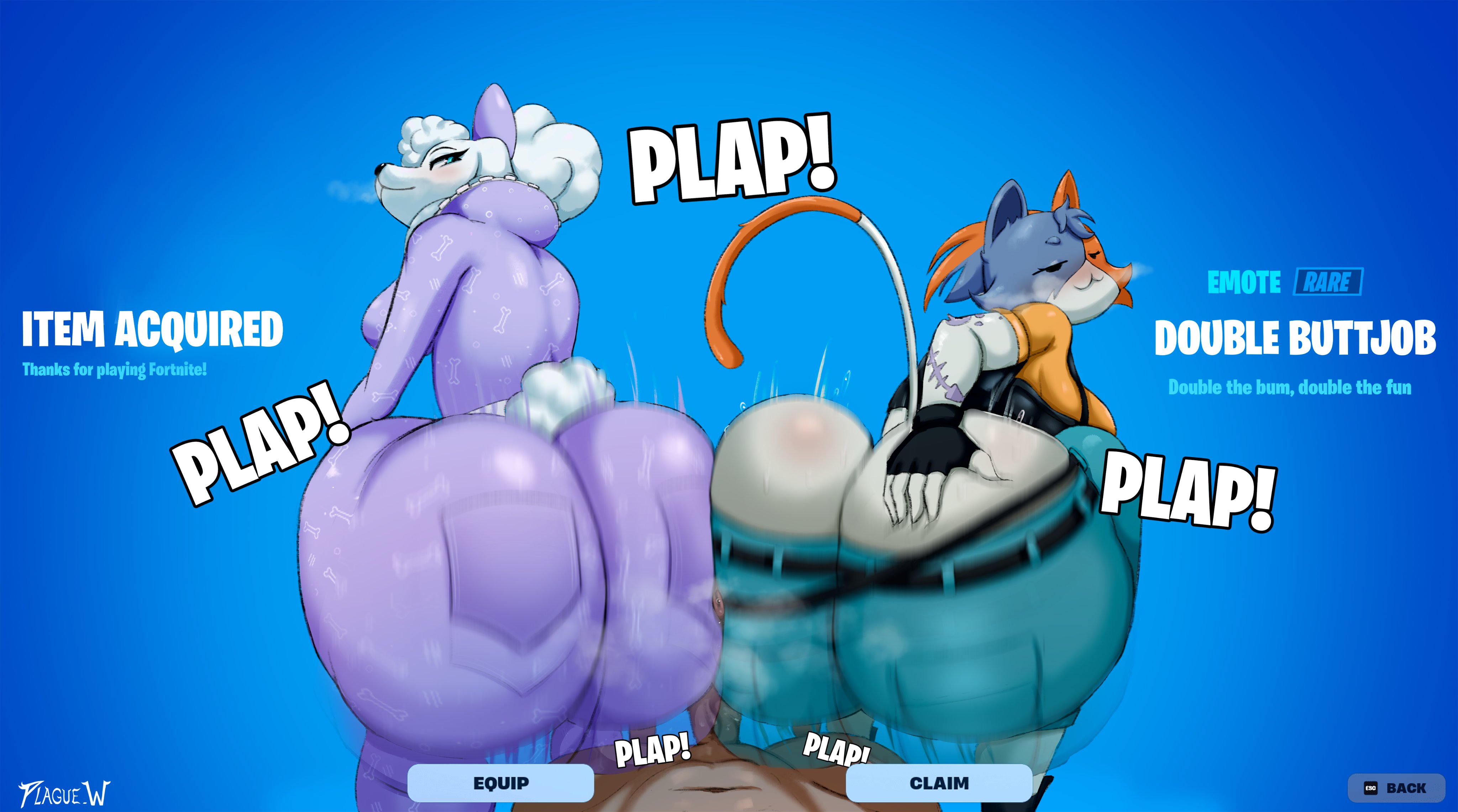 2girls, anthro, ass, big ass, big butt, bubble butt, canine, cate meowdy (fortnite), felid, feline, female, fortnite, fur, furry, huge ass, hyper ass, lady poodlina, plap, plapping, plapping ass, poodle, tagme, tagme (artist), twitter username, unnamed poodle