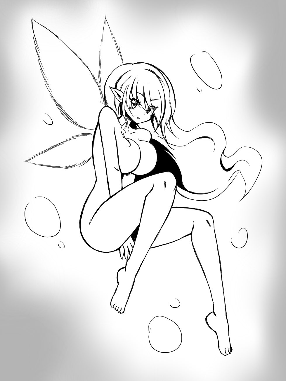 black_and_white breasts fairy nude paulgq sketch