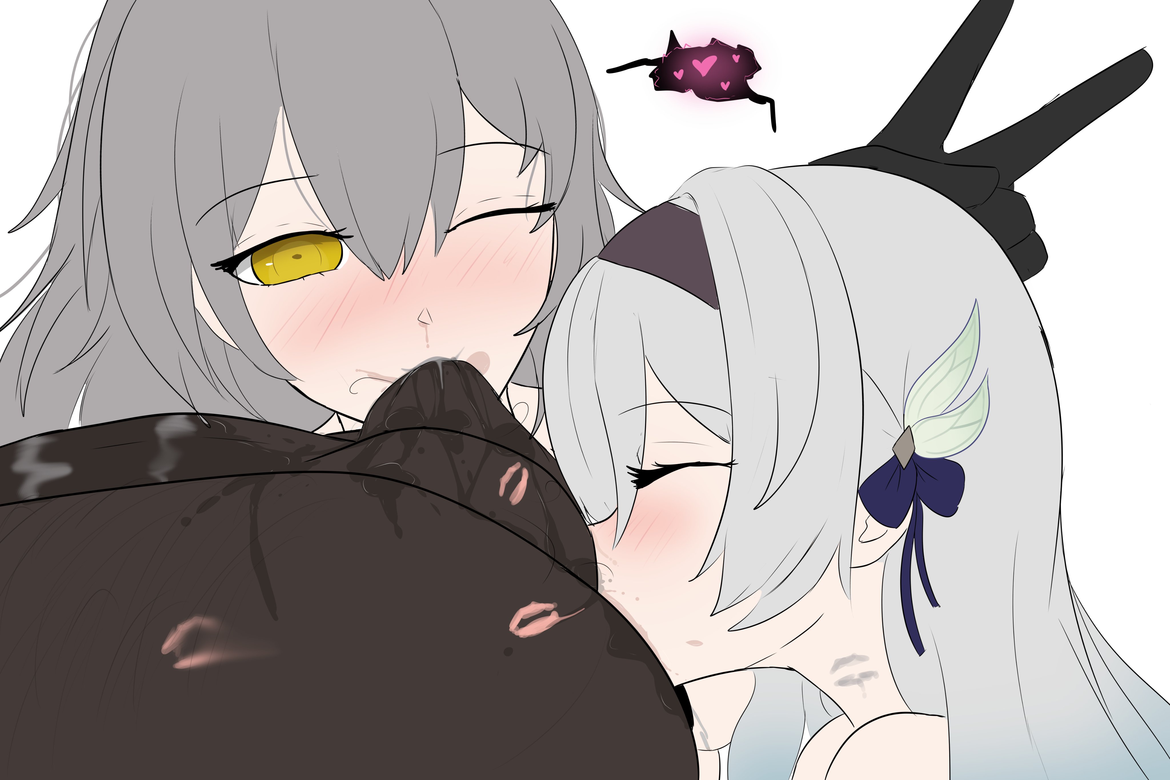 2girls, anilingus, anilingus through clothes, balls, balls sucking, big balls, collaborative fellatio, dark skin, dark-skinned male, female, firefly (honkai: star rail), honkai: star rail, interracial, kiss mark, lipstick mark, lipstick on penis, lord dante, male, multiple females, multiple girls, peace sign, penis, pubes, pubic hair, rimjob, rimming, rimming male, saliva, saliva drip, stelle (honkai: star rail), submissive female, ugly bastard
