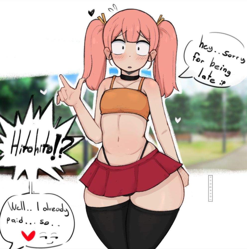 1boy blush choker crossdressing femboy human human_only josebonn komi-san_wa_komyushou_desu male male_only panties pink_hair short_skirt skirt tadano_hitohito thick_thighs thong_straps trap trapdano