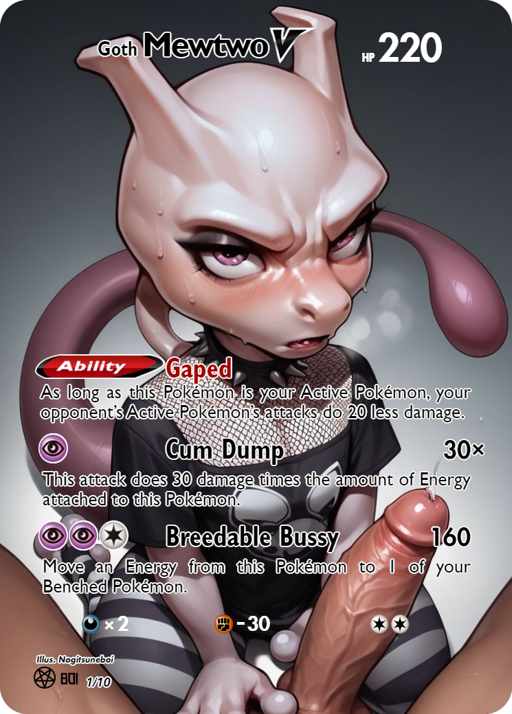 ai_generated anthro bimbo bimbo_anthro cerberuspup77926 collar femboy feminine_male goth goth_girl male male_only mewtwo nogitsuneboi ownership playing_card pokemon pokemon_(species) pokemon_card pokephilia property sissy sissyfication slutty_outfit thick_thighs trading_card trainer training