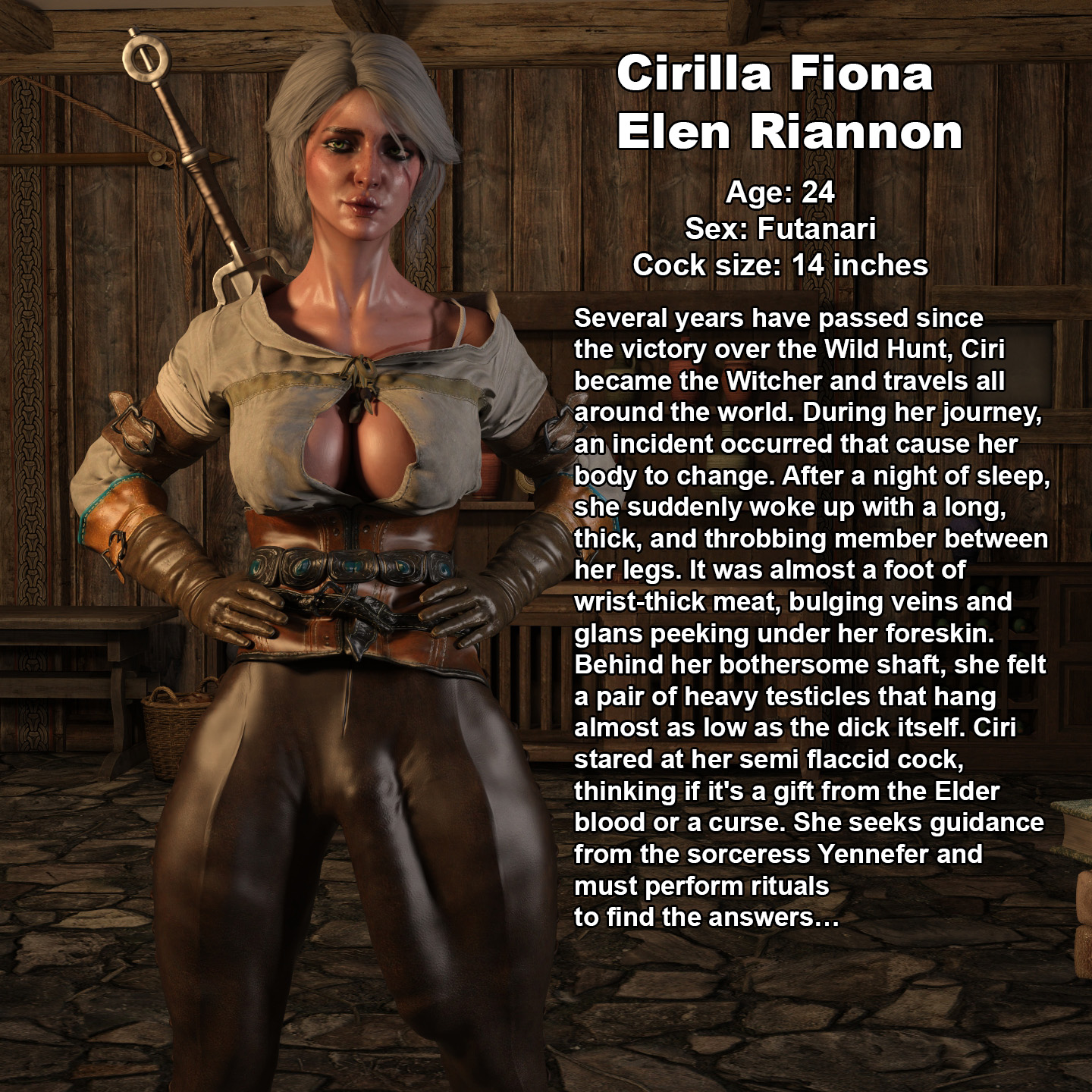 1futa, 3d, ass, big ass, big breasts, breasts, bulge, bulge down leg, bust, busty, cameltail, cd projekt red, character profile, character sheet, chest, ciri, cleavage, cleavage window, curvaceous, curvy, curvy figure, dickgirl, digital media (artwork), english text, erection under clothing, female, futa only, futanari, hips, hourglass figure, huge ass, huge breasts, human, intersex, large ass, large breasts, legs, light skin, light-skinned futa, mature, mature female, reference sheet, serge3dx, solo, the witcher (series), the witcher 3: wild hunt, thick, thick hips, thick legs, thick thighs, thighs, voluptuous, waist, wide hips