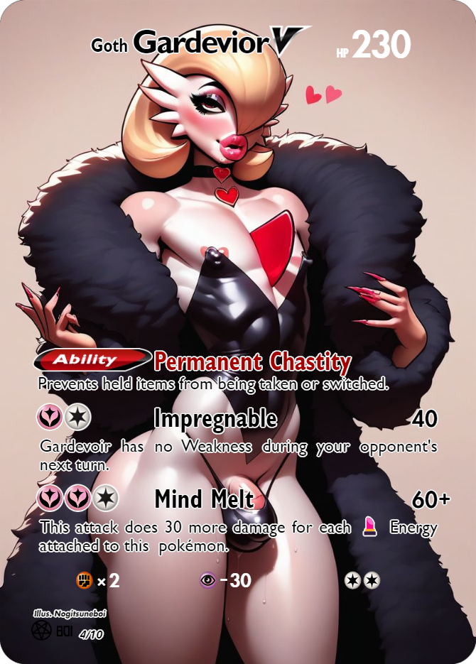 ai_generated anthro bimbo bimbo_anthro cerberuspup77926 collar femboy feminine_male gardevoir goth goth_girl male male_only nogitsuneboi ownership playing_card pokemon pokemon_(species) pokemon_card pokephilia property sissy sissyfication slutty_outfit thick_thighs trading_card trainer training