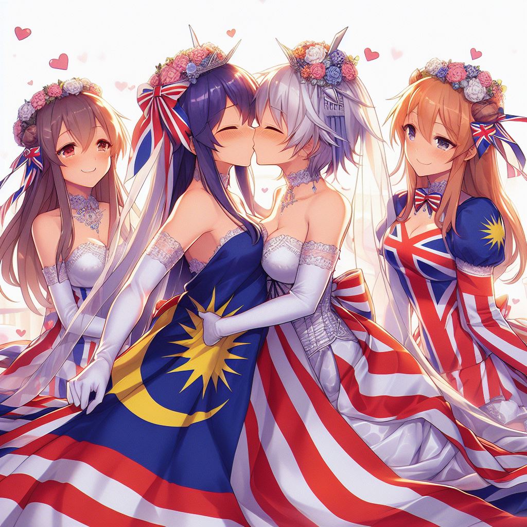 ai ai_generated anime british british_flag countryhumans countryhumans_girl flag flags malaysia malaysia_(countryhumans) malaysia_flag united_kingdom_(countryhumans) yuri