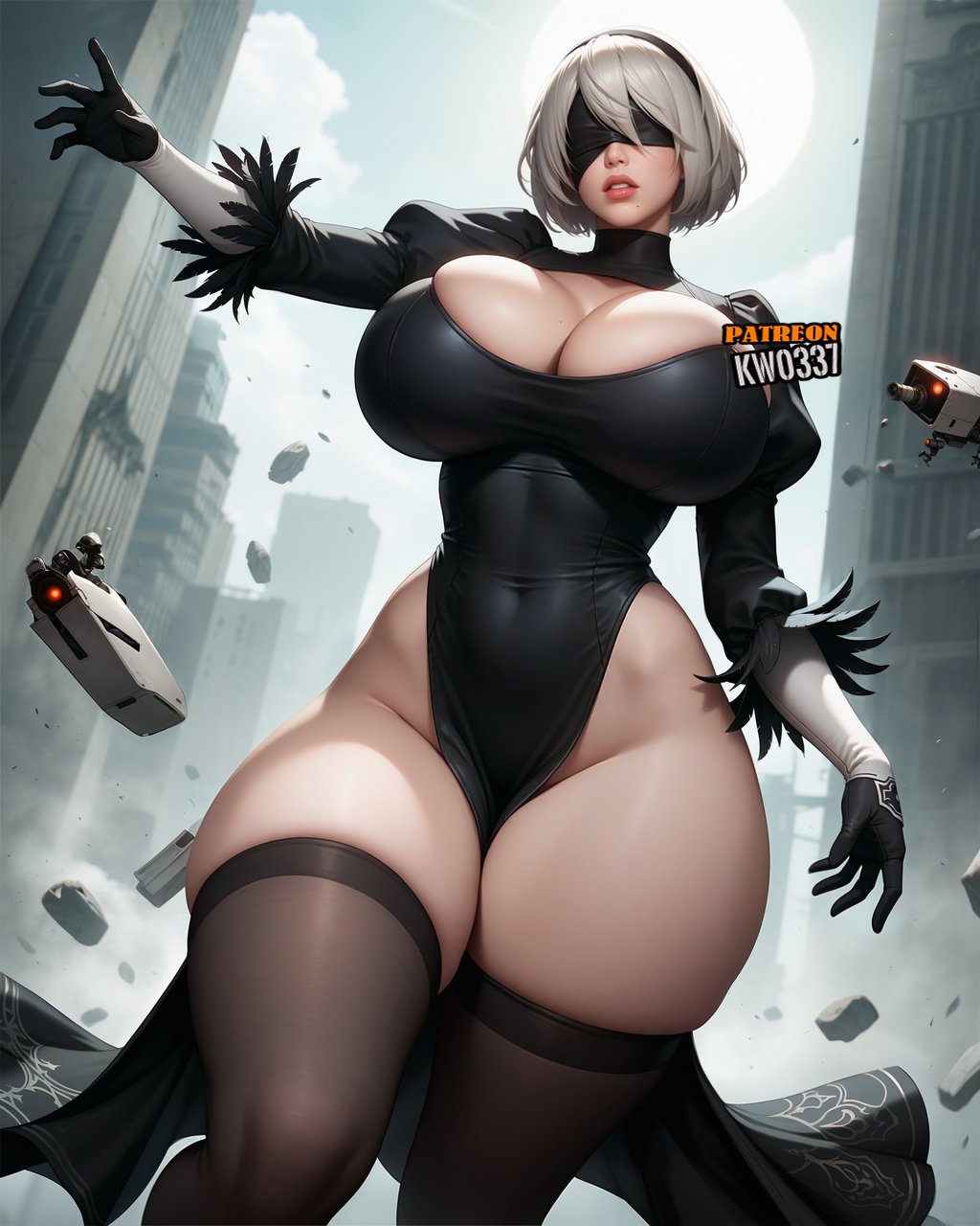 1girls ai_generated asian asian_bimbo asian_female big_breasts bimbo female_only kw0337 nier nier:_automata nier_(series) solo solo_female white_hair yorha_2b