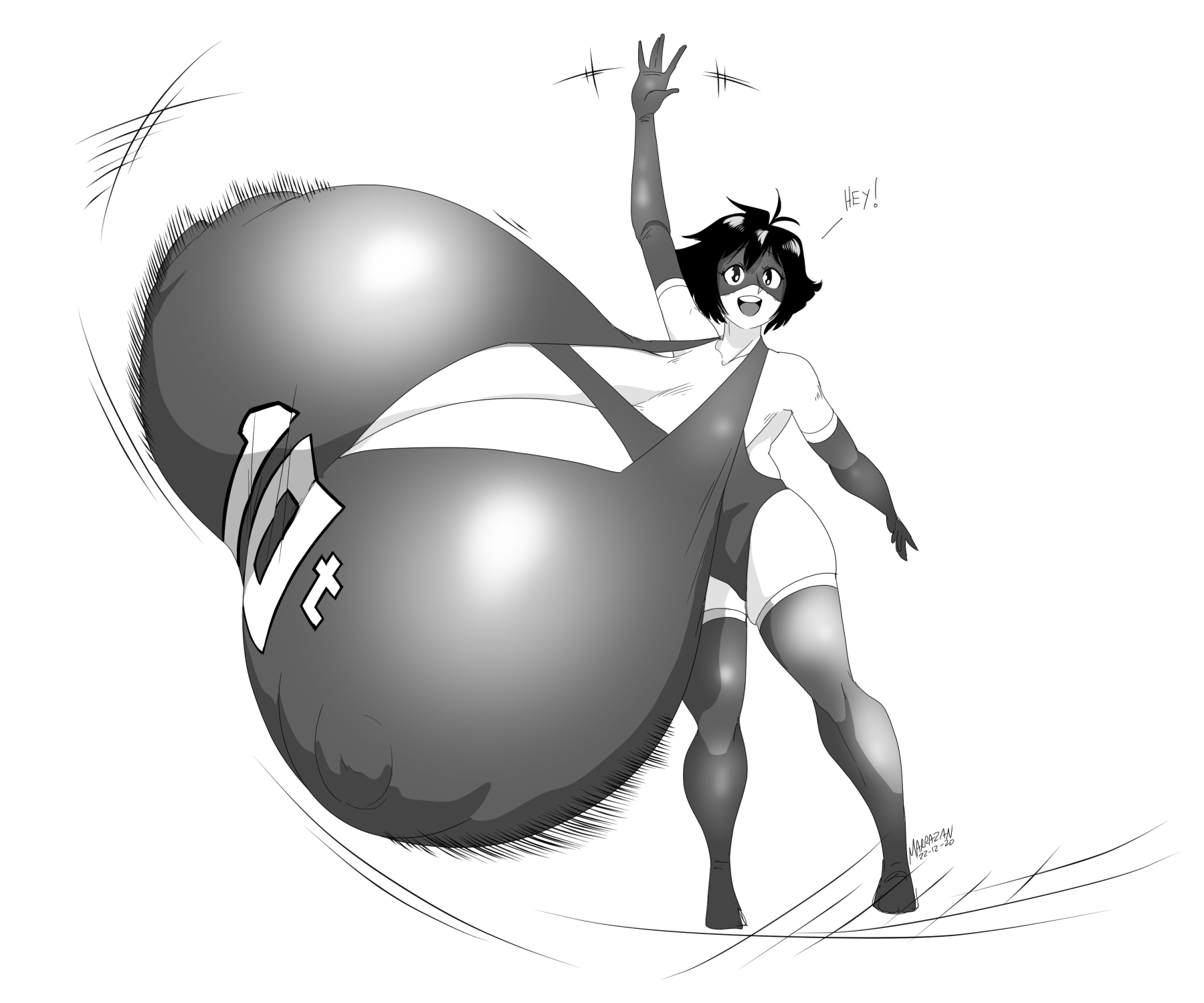 10t, 1girls, anime, big breasts, black and white, boku no hero academia, boots, breast expansion, breasts, breasts bigger than head, cape, female, female only, full body, gigantic breasts, hair, huge breasts, hyper breasts, large breasts, leotard, marrazan, mask, monochrome, my hero academia, short, socks, solo, superhero, superheroine, swinging breasts, thighhighs