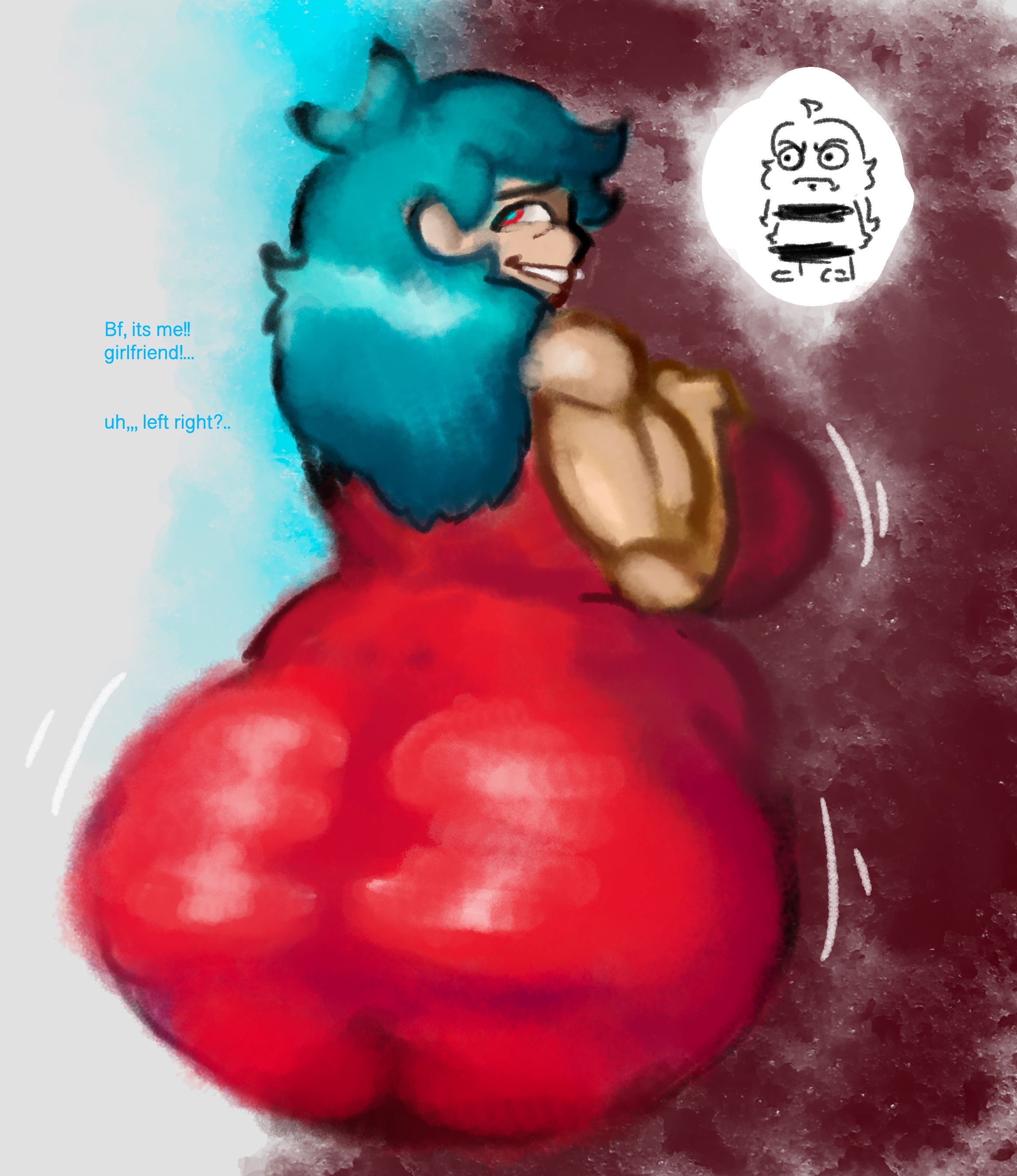 angry, ass focus, bbw, big ass, big breasts, big butt, black censor bar, blue hair, chubby, chubby belly, chubby female, cosplay, dress, fat ass, friday night funkin, girlfriend (friday night funkin), girlfriend (friday night funkin) (cosplay), hourglass figure, hourglass figured female, huge ass, huge breasts, large breasts, long hair, looking back, nervous, red dress, round ass, skyblue, skyverse, tight clothing, tight dress, uufnjini