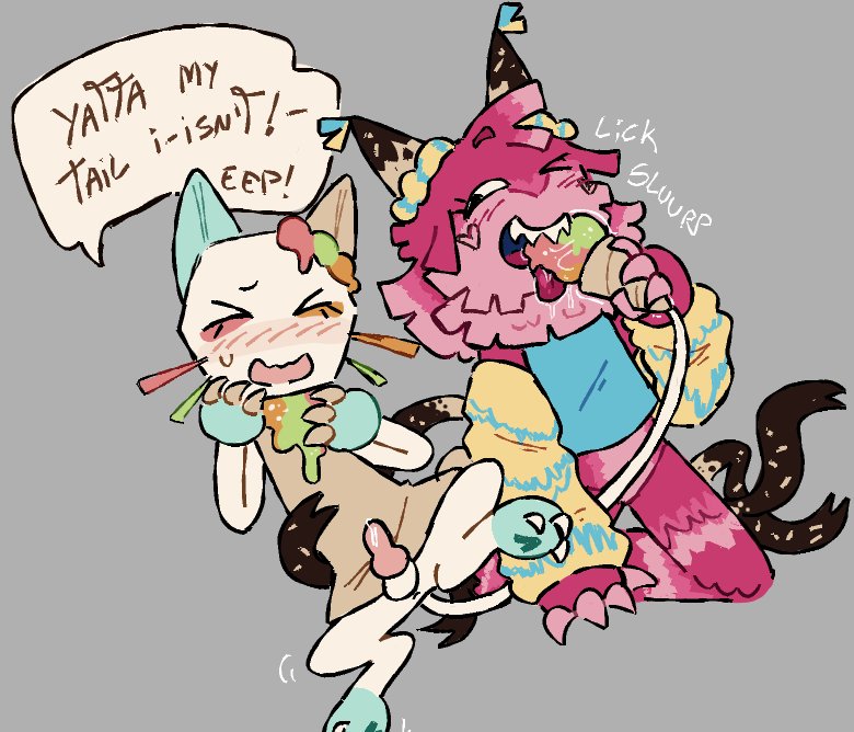 accidental exposure, anthro, choco cones yatta, dandy's world, dandys world, dickgirl, embarrassed, female, futanari, jpg, jpg file, knot, rainbow sherbet scraps, scraps (dandy's world), tagme, unintentional exhibitionism, yatta (dandy's world)