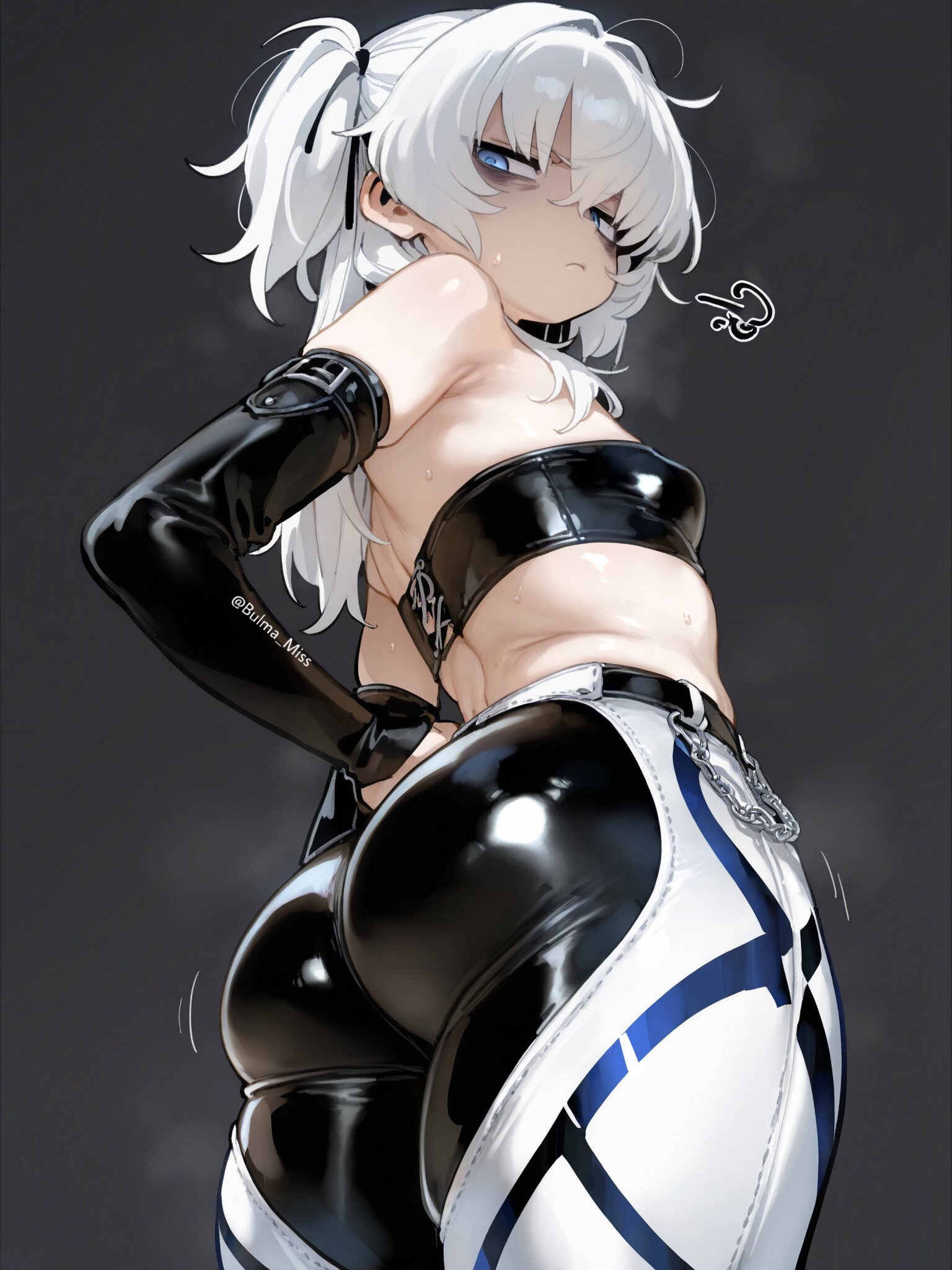 1girls, ai generated, belly button, big ass, big butt, blue eyes, bubble ass, bubble butt, camel toe, cameltoe, commission, dungeons and dragons, imminent sex, latex, latex armwear, latex clothing, latex legwear, latex pants, latex tubetop, leather, leather clothing, leather pants, lily buns, looking at viewer, looking back, mage, oatmealdood, oblivion, oc, original, pale-skinned female, shiny clothes, shortstack, skin tight, skyrim, small breasts, solo female, submissive, submissive female, suggestive look, the elder scrolls, thick ass, thick butt, thick thighs, tube top, tubetop, twintails, white hair