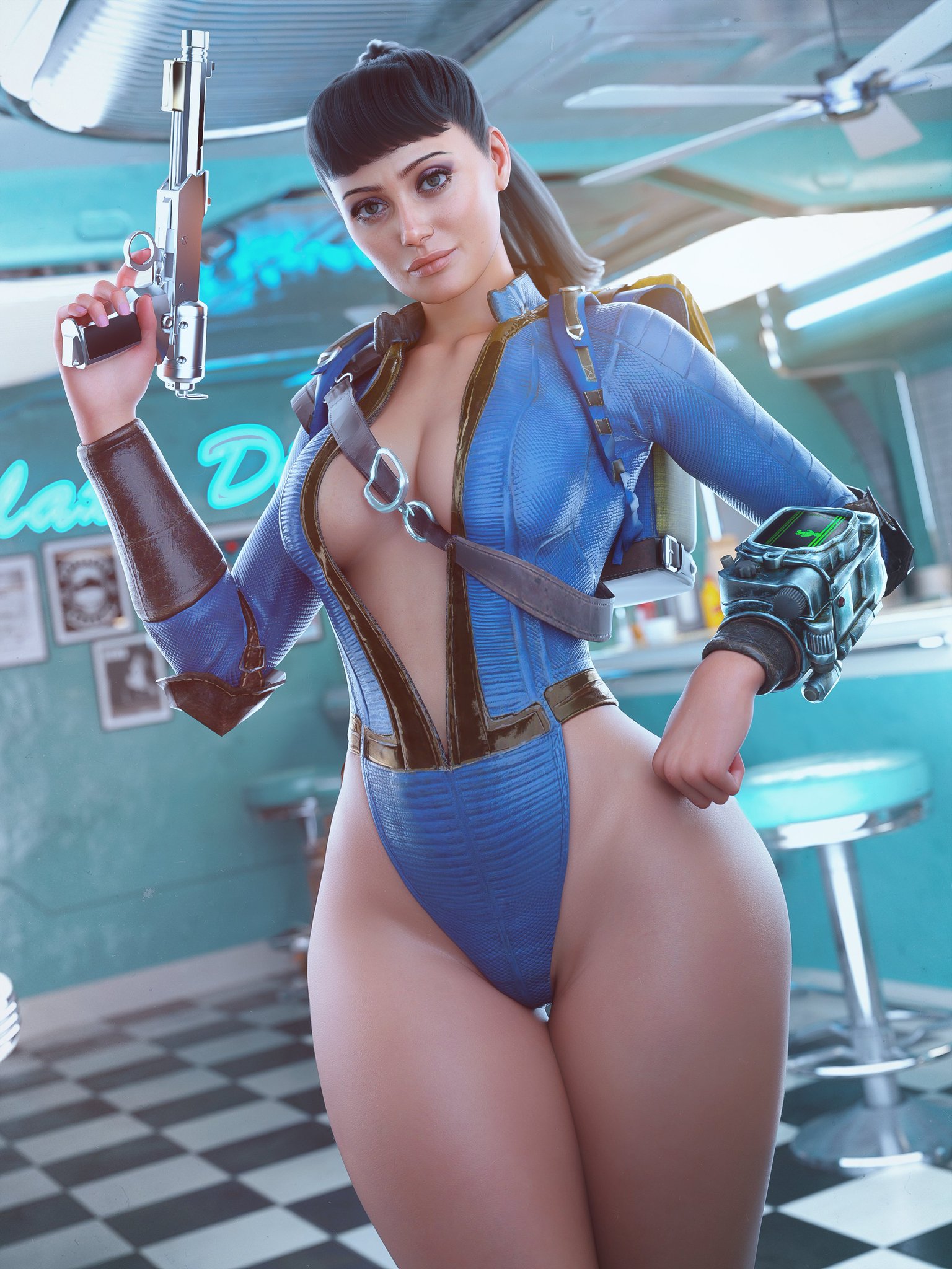 1girls, 3d, backpack, bag, bethesda softworks, big ass, big breasts, big thighs, breasts, clothing, curvaceous, curvy, curvy figure, electronics, ella purnell, fallout, fallout (tv series), female, female only, firearm, handgun, hips, huge ass, huge breasts, huge thighs, human, large ass, large breasts, large thighs, legs, light skin, light-skinned female, lucy maclean, mature, mature female, noahgraphicz, pip-boy, slim waist, solo, solo female, thick, thick hips, thick legs, thick thighs, thighs, vault dweller, vault suit, voluptuous, waist, weapon, wide hips
