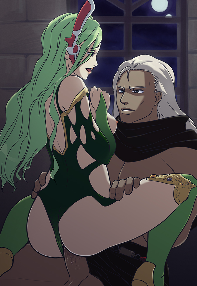 ass fair-skinned_female fair_skin female final_fantasy final_fantasy_iv golbeza green_hair leotard light-skinned_female light_skin male rydia sex sideboob white_hair zelamir