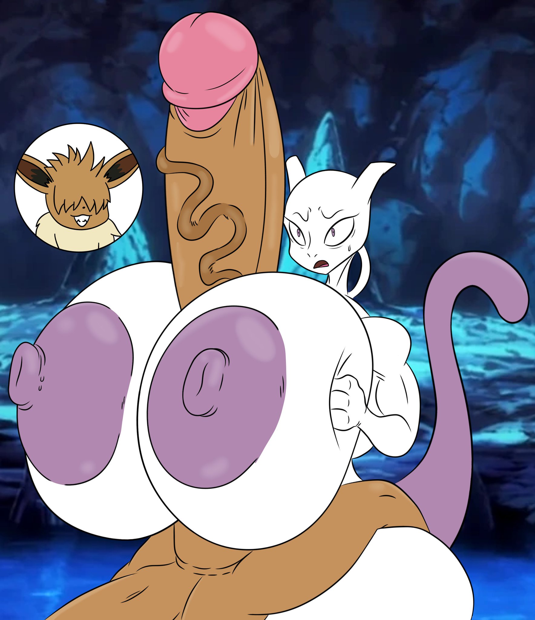 big breasts, big penis, collaboration, colo wwick (editor), eevee, komi edits, mewtwo, pokemon, pokemon (species), tasteofchoklit (edit)