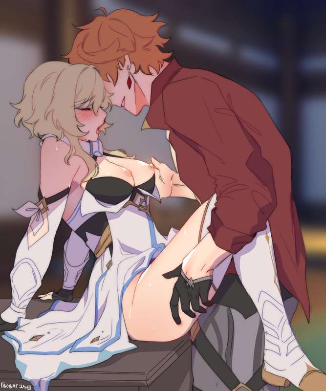 1boy, 1girls, blonde hair, blonde-haired female, bobafiish, breasts, breasts out, childe (genshin impact), female, genshin impact, ginger, lumine (genshin impact), male, male/female, mihoyo, orange hair, sex, straight, tartaglia (genshin impact)