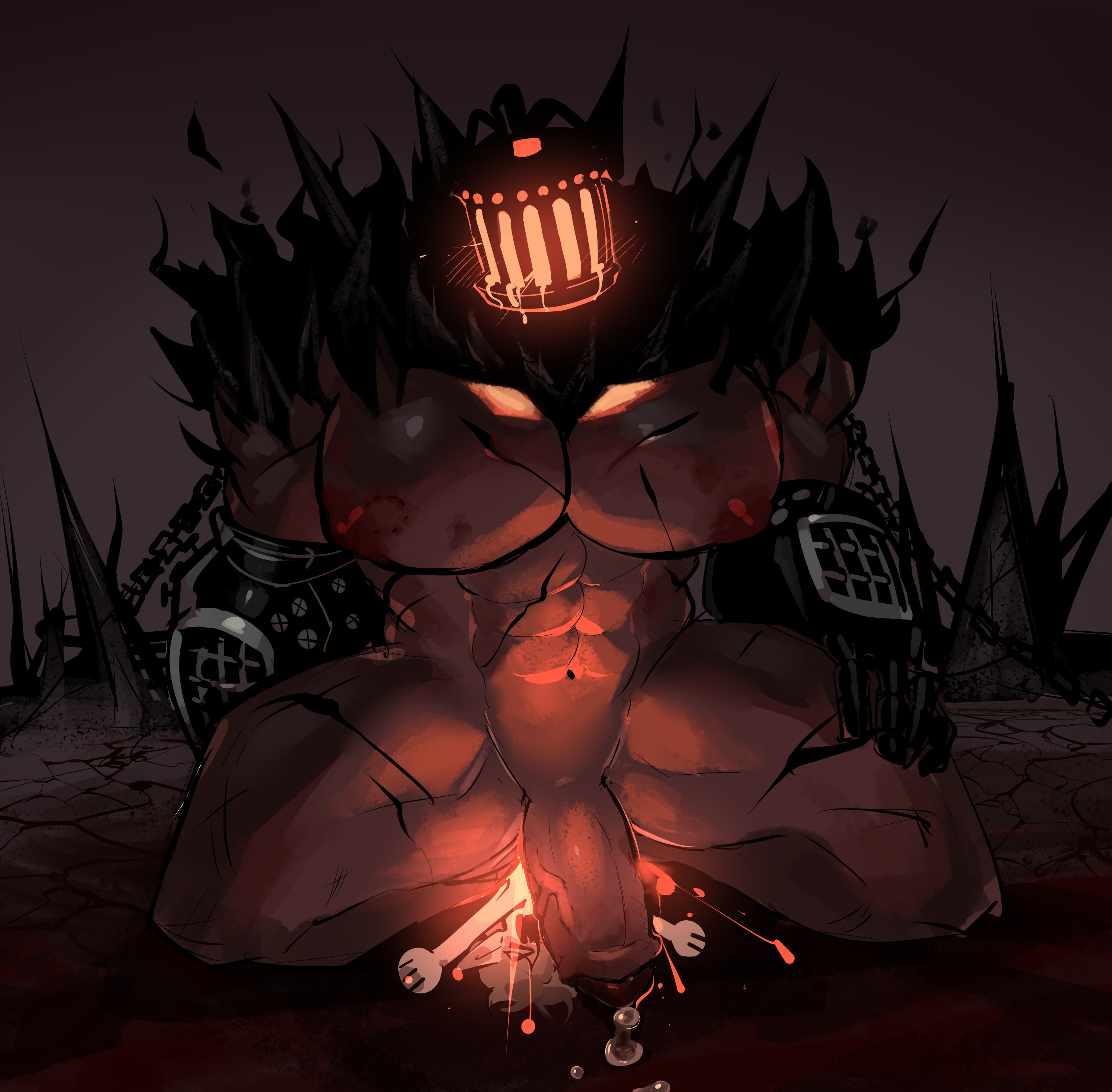 bara, big bottom, big bottom small top, big dom small sub, big nipples, big pecs, big penis, bite mark on breast, blush lines, breasts, chains, cum dripping, cum dripping from penis, dubcon, dubious consent, flanco, gay, human on non-human, humanoid, male, male only, muscular, muscular male, non-human, original character, penis, penis on face, salivating, screaming, small sub big dom, smaller penetrating bigger, veiny penis, yaoi