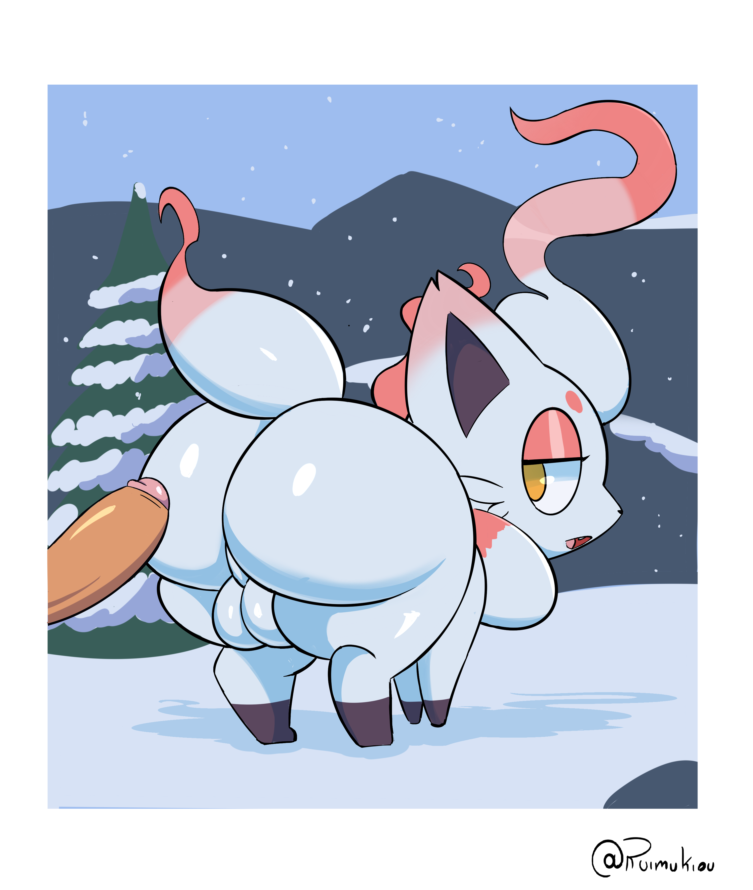 absurd res, animal genitalia, anthro, ass, balls, big ass, big butt, canid, canine, duo, erection, femboy, feral, fox, fur, generation 5 pokemon, generation 8 pokemon, genitals, hi res, hisuian form, hisuian zorua, huge ass, huge butt, huge thighs, humanoid genitalia, imminent anal, imminent sex, looking back, male, male/male, mammal, mythological creature, mythology, nintendo, nude, penis, pokemon, pokemon (species), pokemon legends arceus, regional form (pokemon), ruimu kiou, thick thighs, white body, white fur, zorua