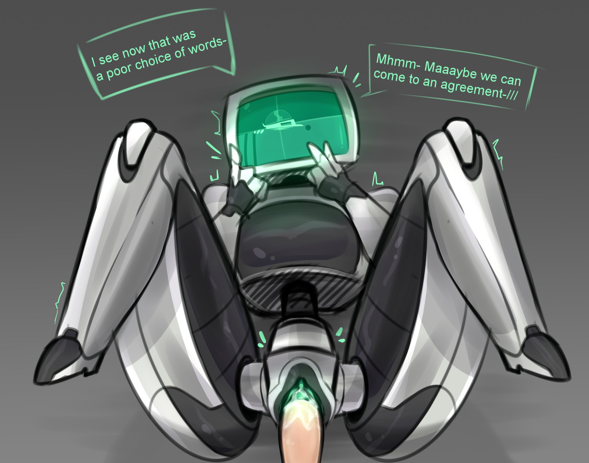 1boy, 1girls, 4 fingers, artificial vagina, big breasts, blush, brat, bratty correction, breasts, comic, english text, female, high heels, human on robot, human pov, human supremacy, joints, looking away, male, moaning, monitor, monty nsfw, monty smug, motion lines, object head, original, original character, penetration, penis, pov, pseudo-breasts, robot, robot girl, robot joints, screen face, secretly loves it, shaking, shoulder pads, speech bubble, spread legs, sweat, tagme, thick thighs, v, very poor choice of words, voluptuous