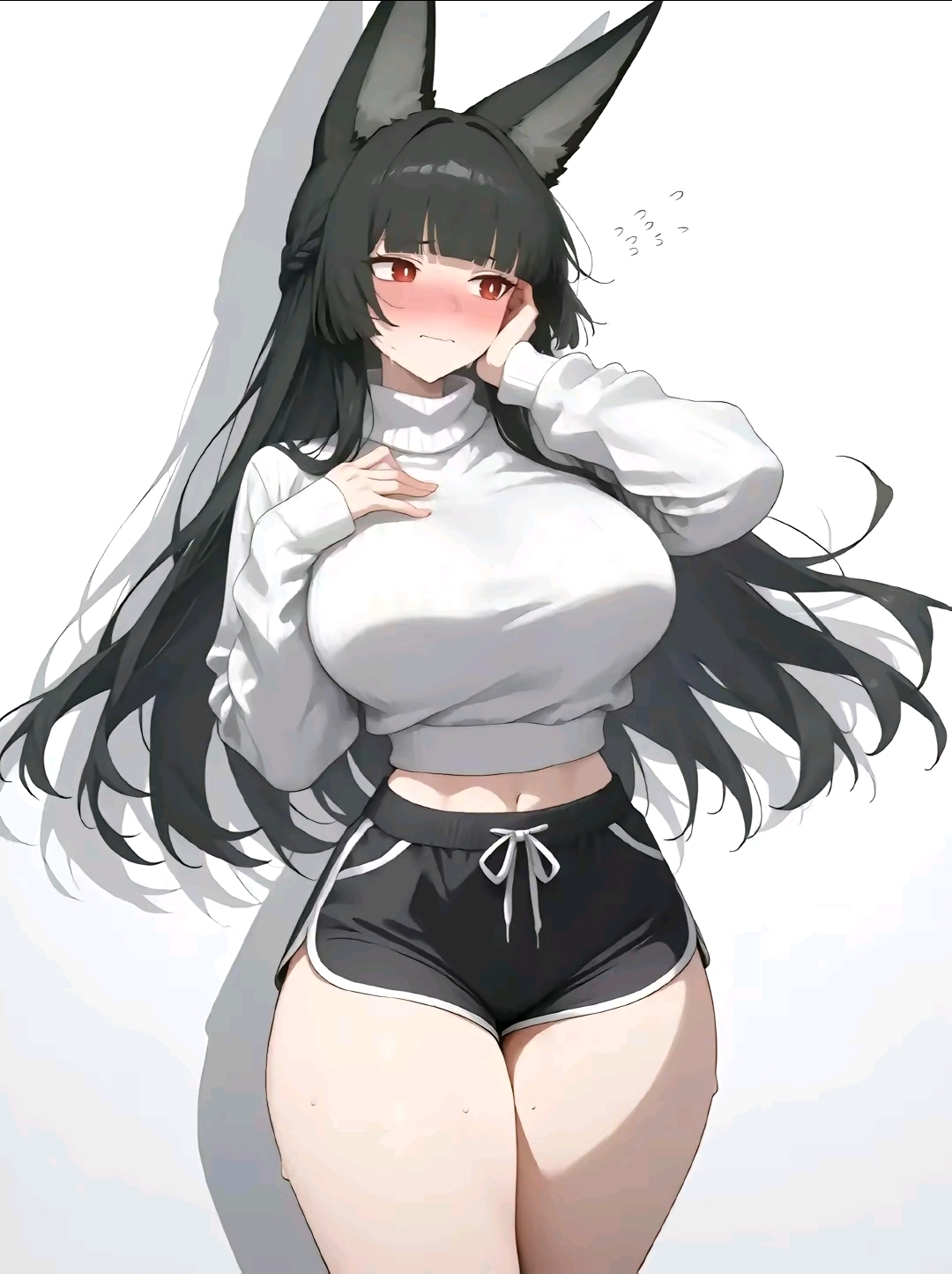 ai generated, breasts, female, hoshimi miyabi, large breasts, thick thighs, white shirt, zenless zone zero