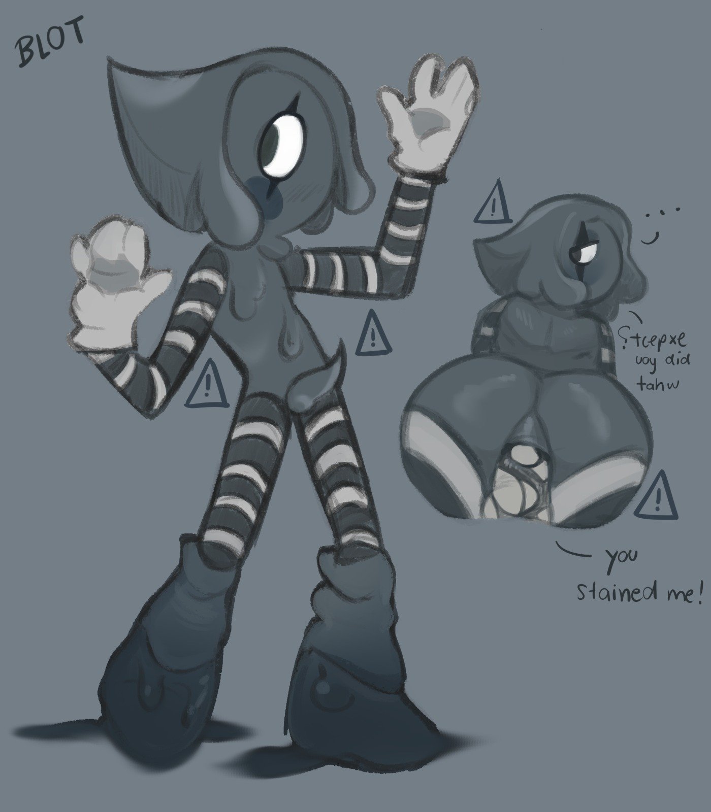 anal, anal sex, big ass (male), blot (dandy's world), dandy (dandy's world), dandy's world, gay, male, mime, monochrome, nsfwchhazard, penis, reverse bunnysuit, striped socks, tentacle dick, tentacle penis, yaoi