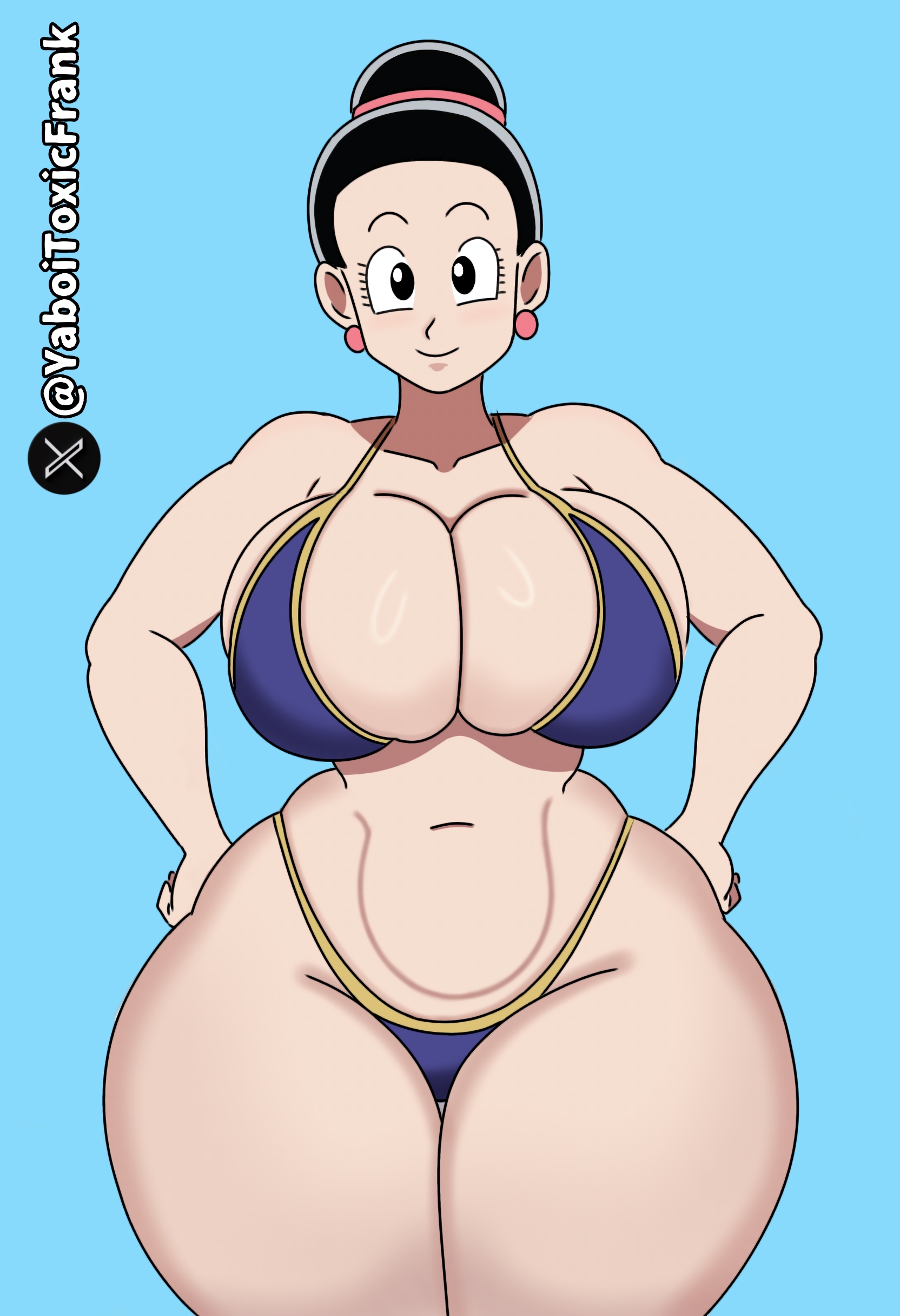 1girls, ass, bikini, breasts, chichi, chichi (majin buu saga), dragon ball, dragon ball super, female, female only, hands on hips, huge ass, huge breasts, looking at viewer, mature female, milf, self upload, thick ass, thick thighs, tight clothing, voluptuous, voluptuous female, yaboitoxicfrank