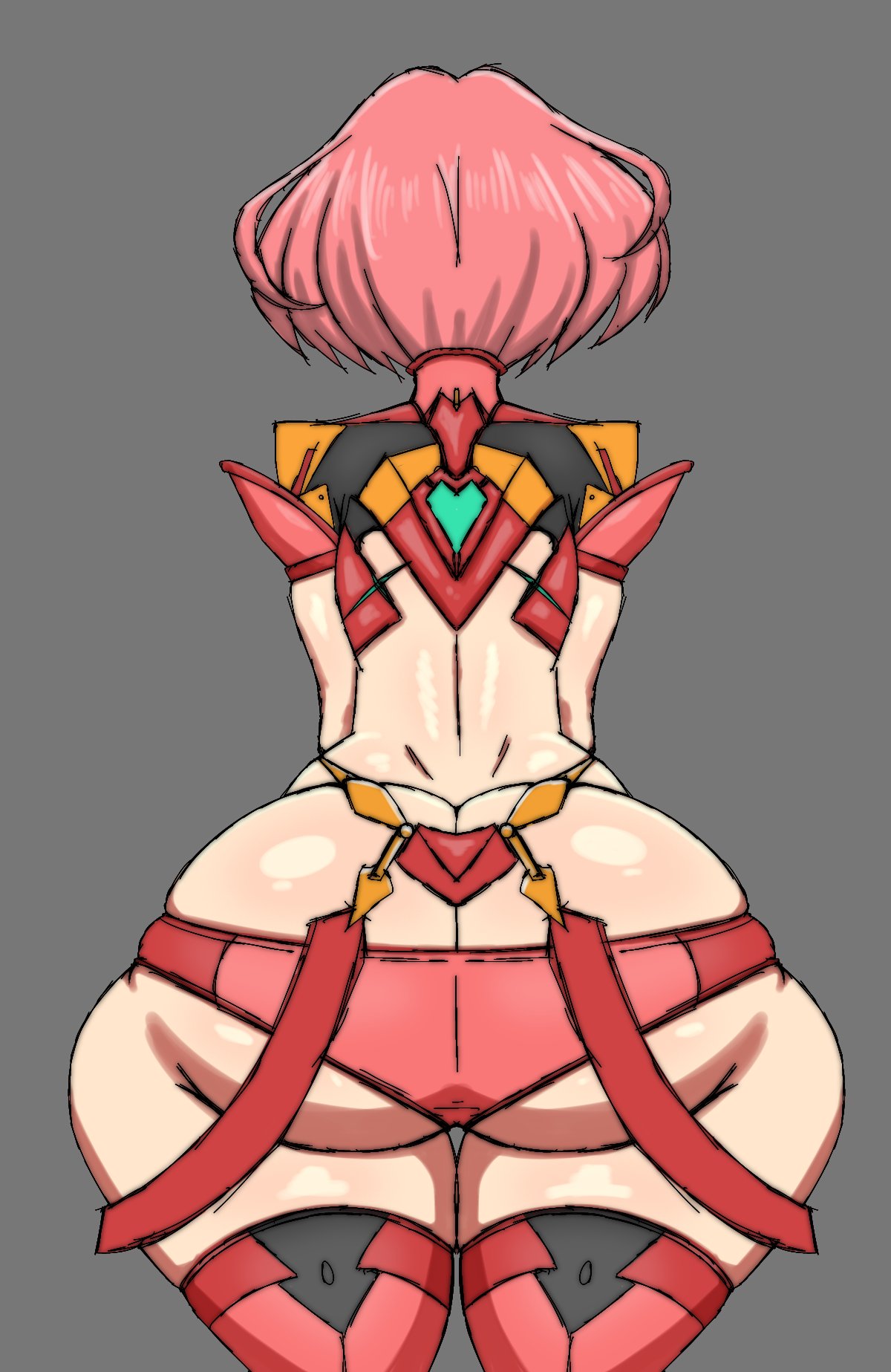 1girls, ass, ass hanging out, ass hanging out of shorts, bubble ass, bubble butt, facing away, female, mrn00b0d1, nintendo, pyra, red hair, solo, thick thighs, xenoblade (series), xenoblade chronicles 2
