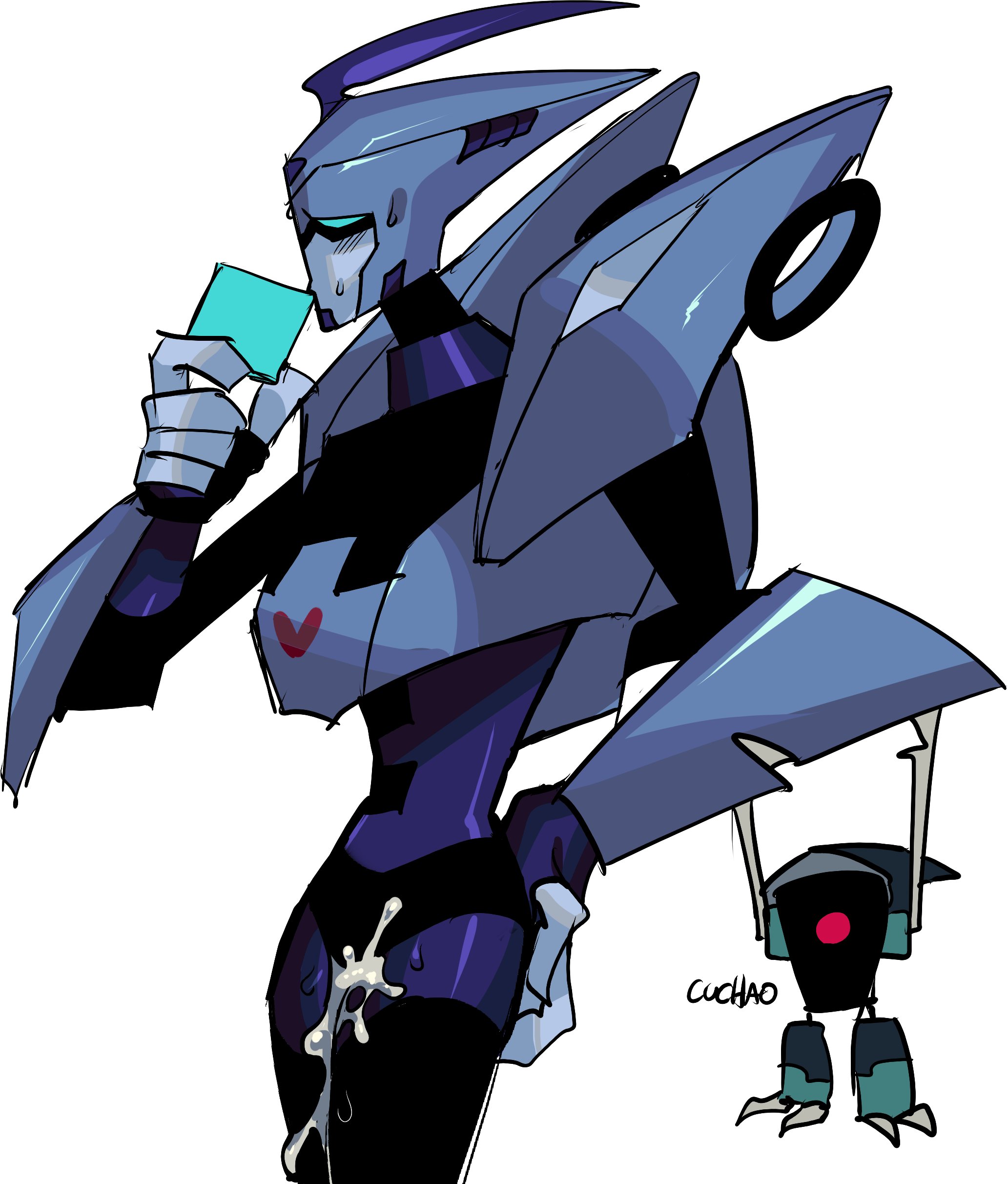 after sex, blurr, blush lines, cum dripping out of pussy, cuntboy, embarrassed, embarrassed expression, flanco, funny, gay, intersex, pussy, robot, shockwave (transformers), trans man, transformers, transformers animated