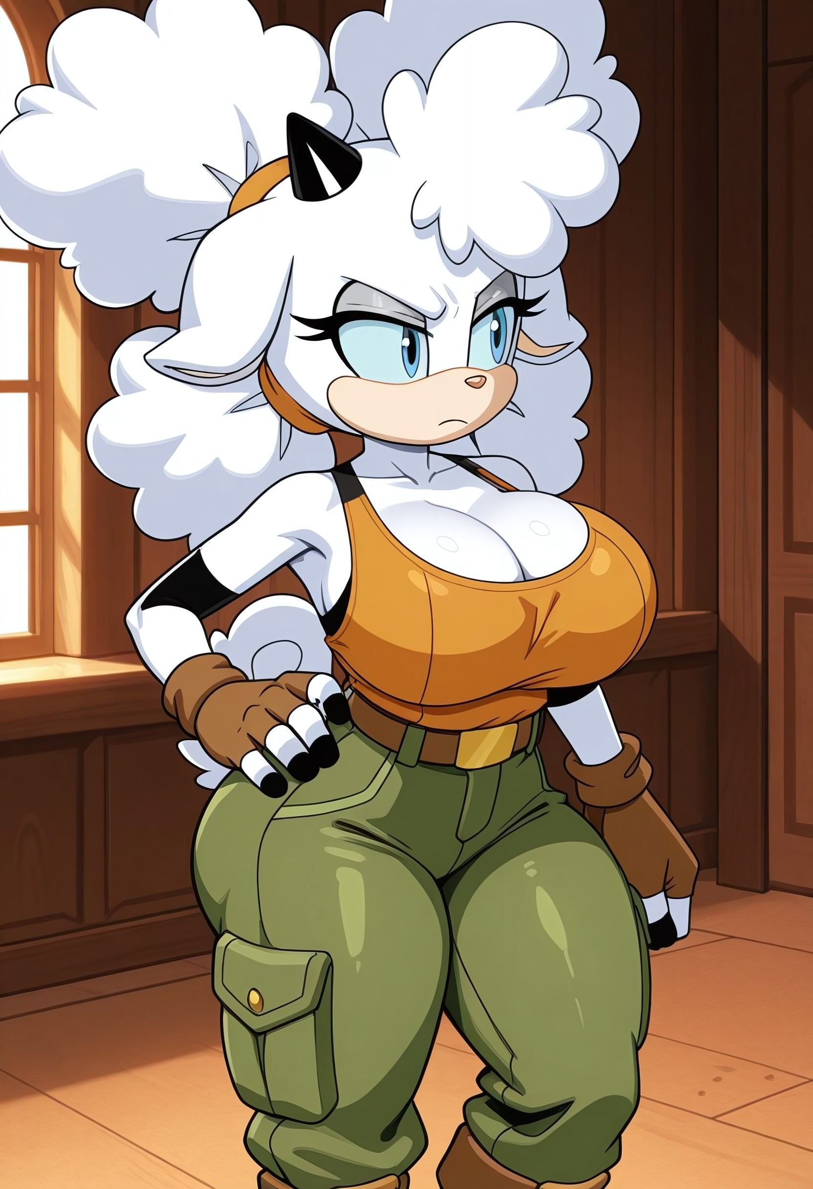 1girls, 2d, ai generated, big breasts, big tits, black bra, boobs bigger than head, breasts, breasts bigger than head, brown shirt, curvaceous, female, furry, huge breasts, idw comics, idw publishing, lanolin the sheep, massive breasts, mobian, mobian (species), mobian sheep, mommy milkers, s, sega, sheep, sonic (series), sonic the hedgehog (comics), sonic the hedgehog (idw), sonic the hedgehog (series), thick thighs, voluptuous, white skin