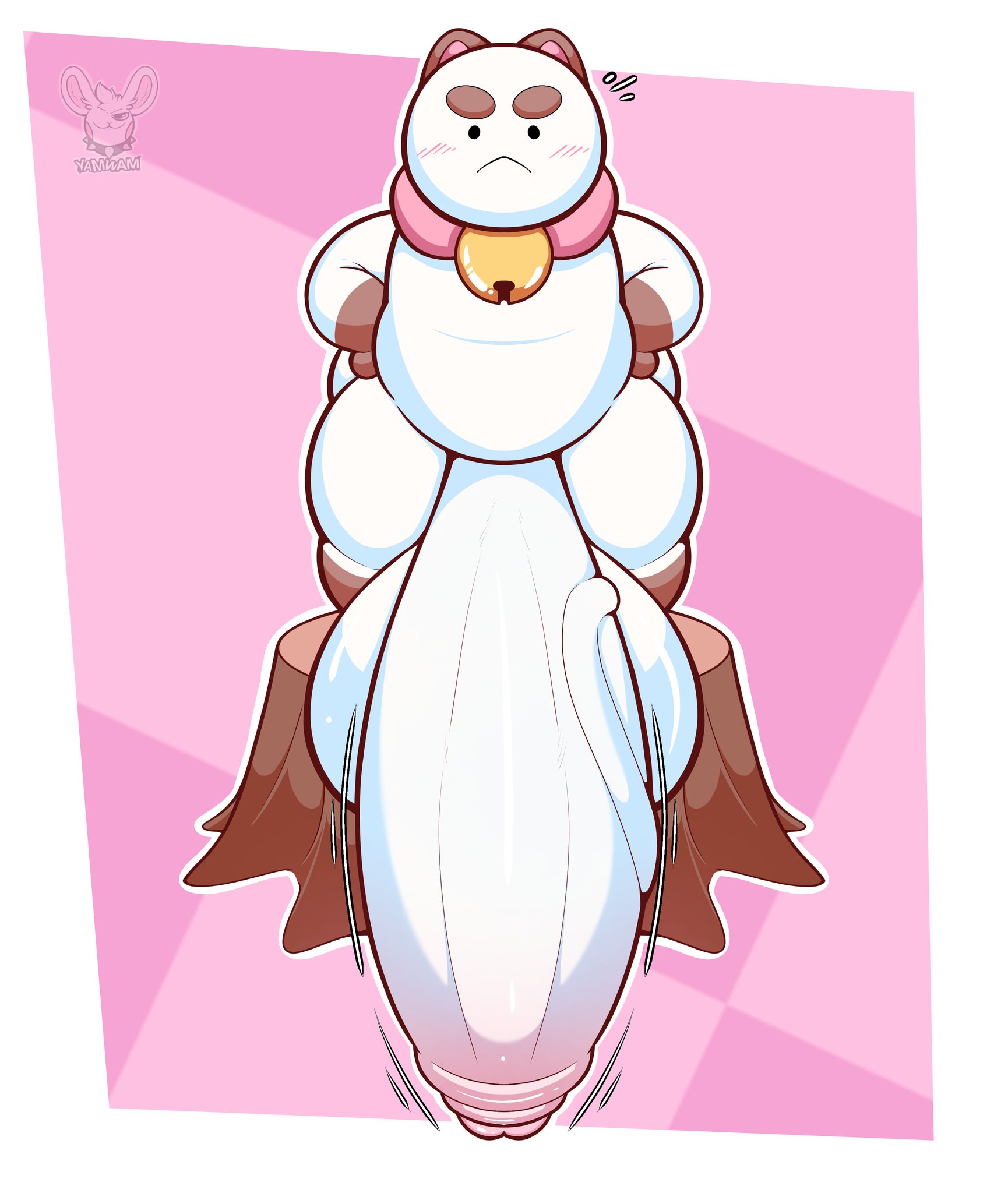 1boy, absurd res, absurd resolution, absurdres, balls, bee and puppycat, bell, bell collar, bfad, big penis, cat boy, catboy, collar, collar only, digital art, digital drawing (artwork), digital media, digital media (artwork), felid, feline, felis, feral, feral male, feral only, foreskin, hi res, high resolution, highres, hyper, hyper balls, hyper genitalia, hyper penis, hyper testicles, male, male only, penis, penis bigger than body, puppycat, tagme, testicles, uncircumcised, veins, veiny penis, white fur, yamwamm