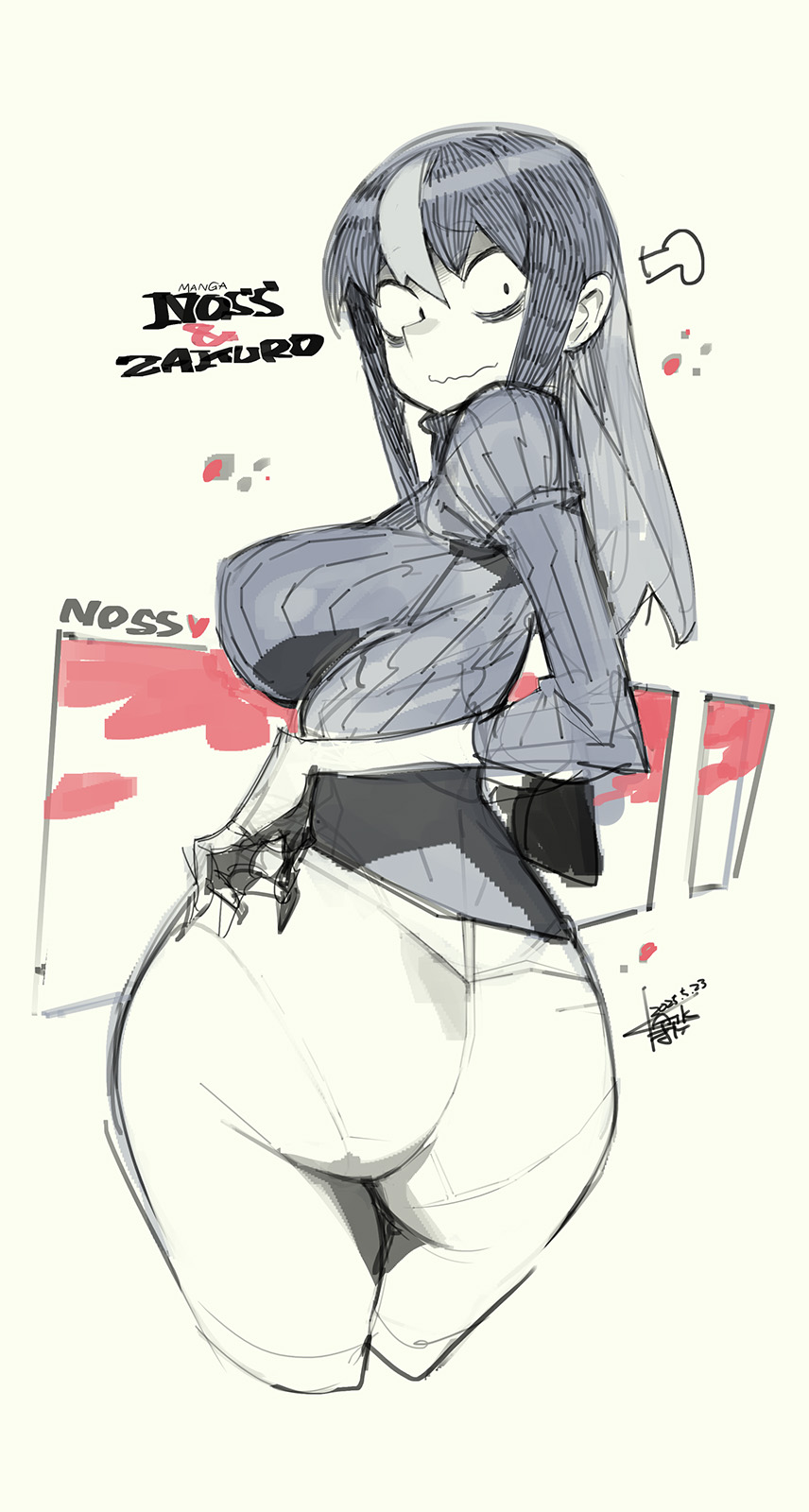 ass, breasts, female, fully clothed, large breasts, namaniku atk, noss the nosferatu (crap-man), original, original character, panties visible through clothes, sketch, tagme, vampire, vampire girl