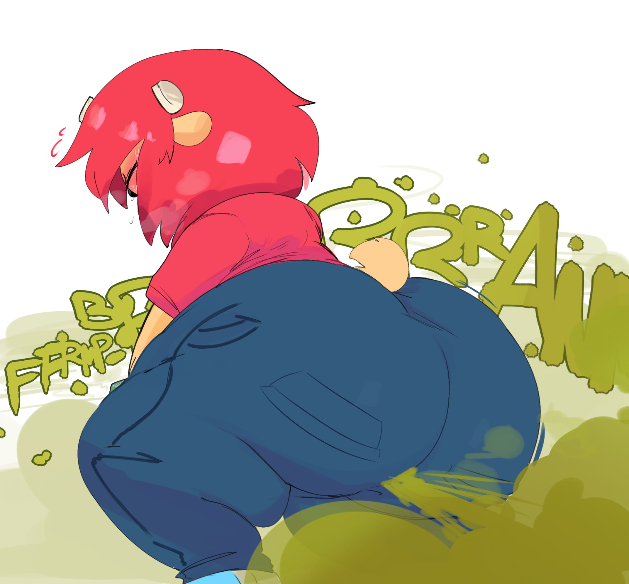 1girls, ass, big ass, big butt, fart, fart cloud, fart fetish, farting, farting at viewer, fat ass, female, furry, furry female, huge ass, japan studio, jeans, lamb, lammy lamb, novacartridge (artist), onomatopoeia, parappa the rapper, red hair, red shirt, short horns, sony, sony corporation, sony interactive entertainment, tan fur, um jammer lammy