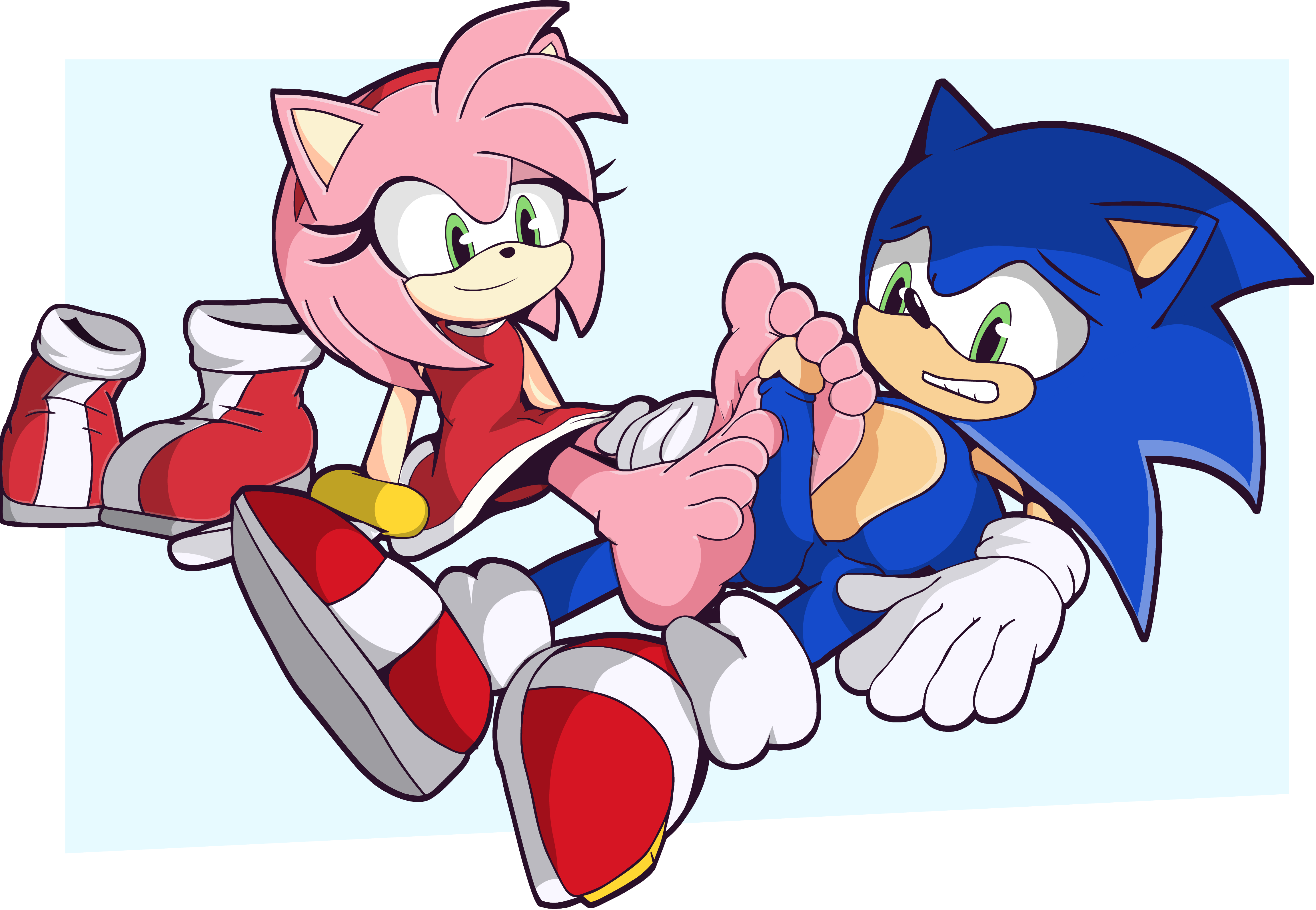 2d, amy rose, barefoot, blue fur, blue hair, boots, dress, embarrassed, embarrassed nude male, erection, feet, female, foot fetish, foot focus, footjob, full color, glans, gloves, green eyes, hedgehog, legs, lying, male, medium hair, no shows, penis, pink fur, pink hair, rawkuraby, red dress, sega, shoes, sitting, smile, socks, soles, sonic (series), sonic the hedgehog, sonic the hedgehog (series), spiked hair, straight, tagme, teenage female, teenage male, teenager, toes