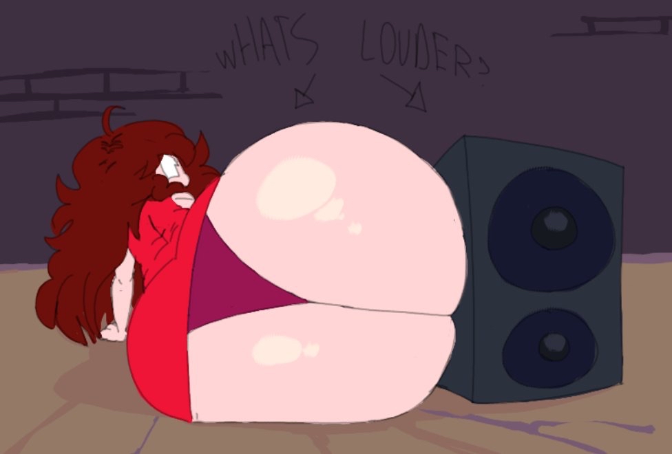 1girls, artist request, ass, auburn hair, big ass, breasts, dress, female, friday night funkin, girlfriend (friday night funkin), huge ass, huge breasts, panties, red dress, tagme