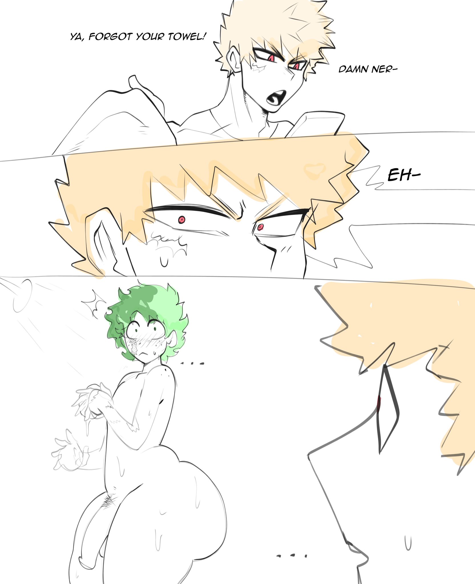 bottom heavy, chubby male, deku, fat ass, femboy, hung femboy, imminent sex, izuku midoriya, katsuki bakugou, my hero academia, nude male, phoenixblumm, phoenixlamarrr, showering, uncircumcised penis, voluptuous male