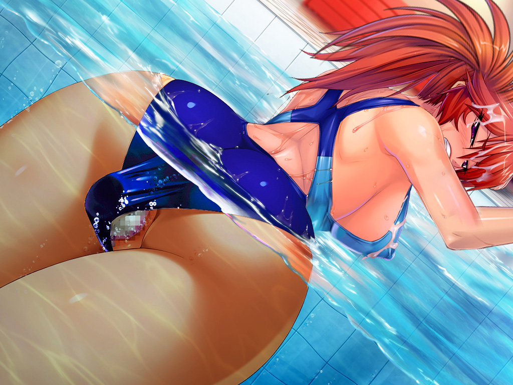 ass azuma_kamimura back breasts cara_the_blood_lord censored female large_breasts lilith-soft one-piece_swimsuit photoshop pussy swimsuit vibrator water