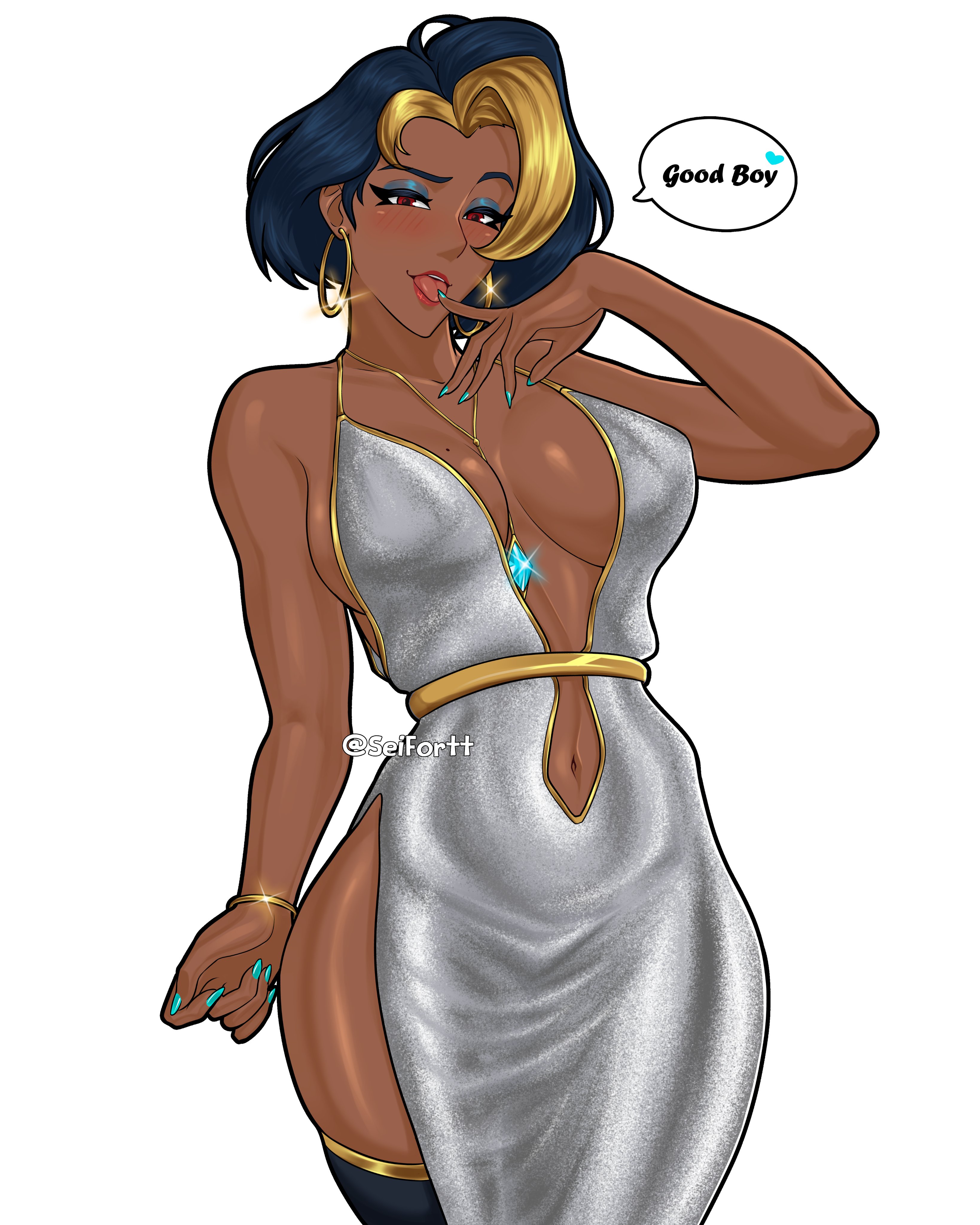 1girl, domina, dress, femme fatale, good boy, looking at viewer, mommy, mommy kink, overwatch, overwatch 2, seifortt, solo, voluptuous female