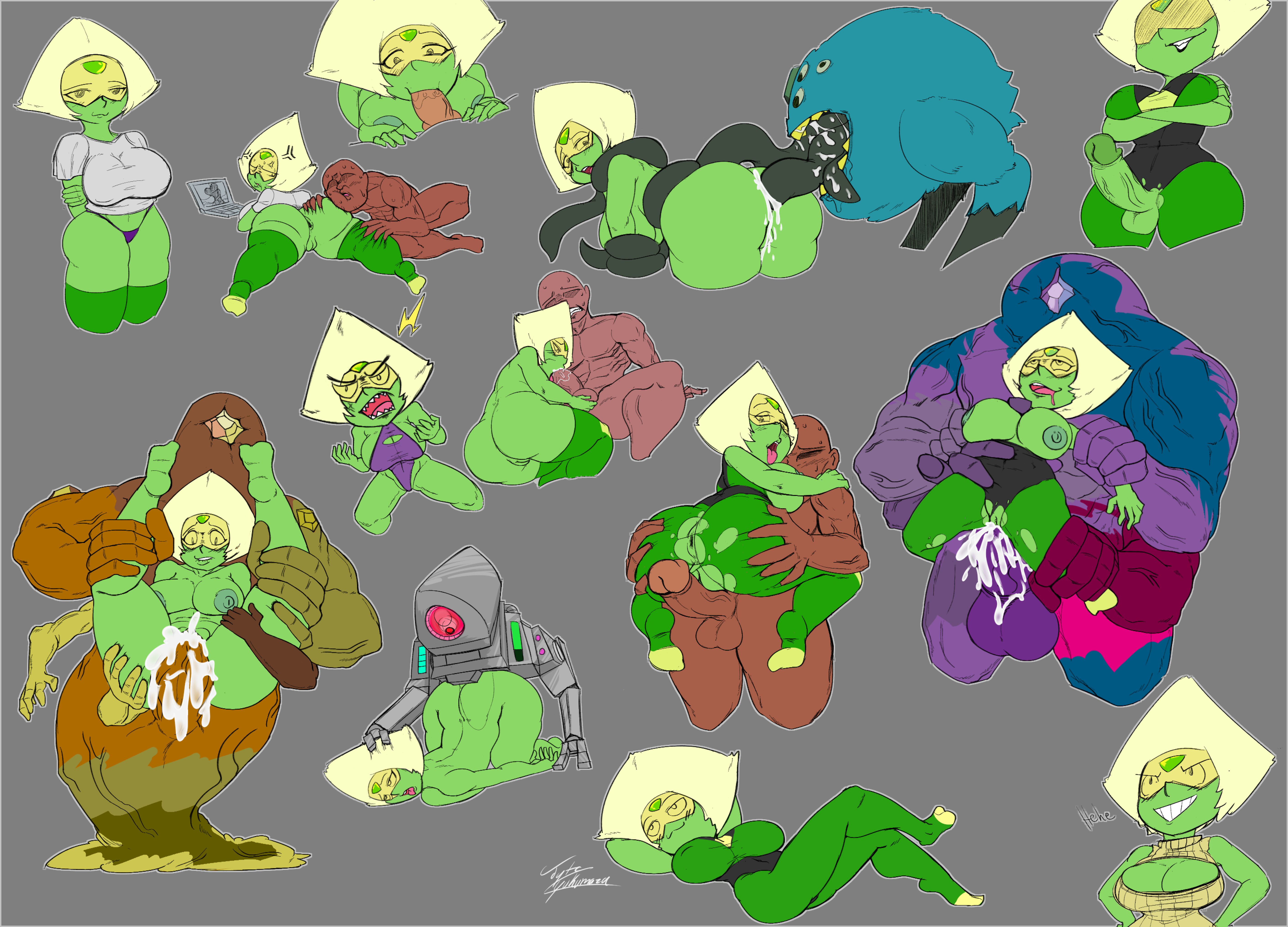 2018, abs, alien, anal, anal sex, anthro, anus, areola, ass, balls, biceps, big balls, blush, breasts, cartoon network, claws, clothed, clothing, cum, cum in pussy, cum inside, dickgirl, duo, ejaculation, english text, erection, eyewear, female, fur, futanari, gem, gem (species), glasses, green skin, hair, humanoid, humanoid penis, intersex, jyto, looking at viewer, looking back, lying, machine, male, mammal, muscular, muscular male, nipples, nude, open mouth, oral, orgasm, pecs, penetration, penis, peridot (steven universe), pussy, rimming, robot, sex, simple background, smile, solo, spread legs, spreading, standing, steven universe, straight, teeth, tentacle, text, toe claws, toes, tongue, tongue out, underwear, vaginal penetration