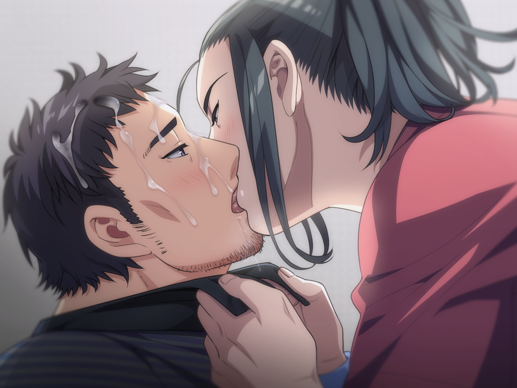 2boys age_difference black_hair cum facial haru_(no,_thank_you_!!!) inui_kouichi kissing long_hair male_only multiple_boys no,_thank_you_!!! ponytail short_hair tied_hair yaoi