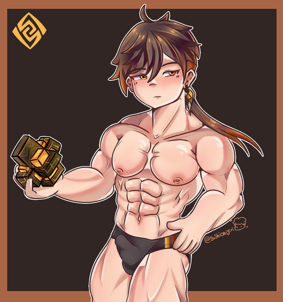 gay genshin_impact muscles nipples zhongli_(archon)_(genshin_impact) zhongli_(genshin_impact)