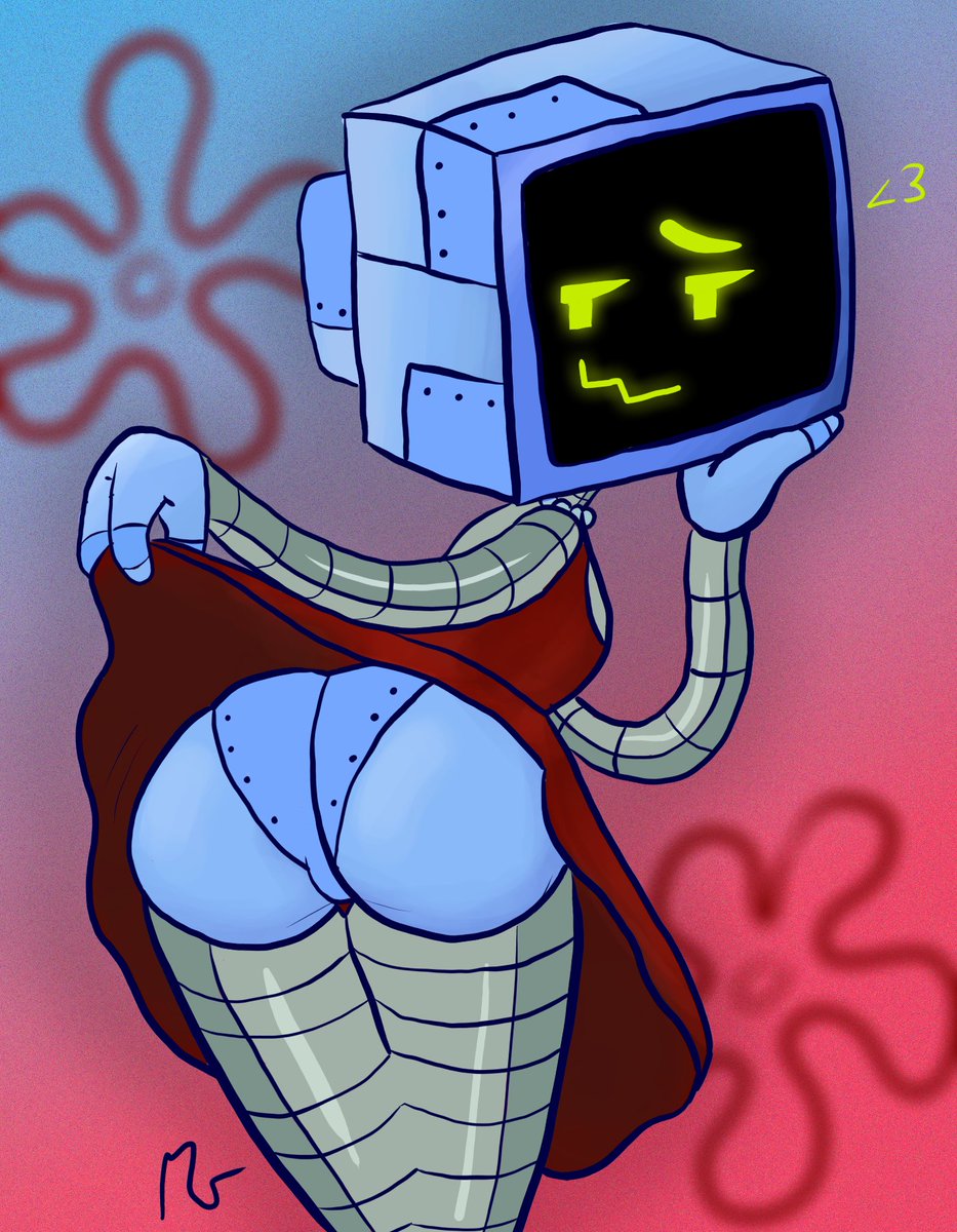 <3 2024 2d artist_signature ass_shot bedroom_eyes computer eyebrow_raise female heart_(marking) humanoid karen_plankton lifting_dress necklace nickelodeon red_dress rivets robot robot_girl robot_humanoid screen_face spongebob_squarepants tv_head upskirt