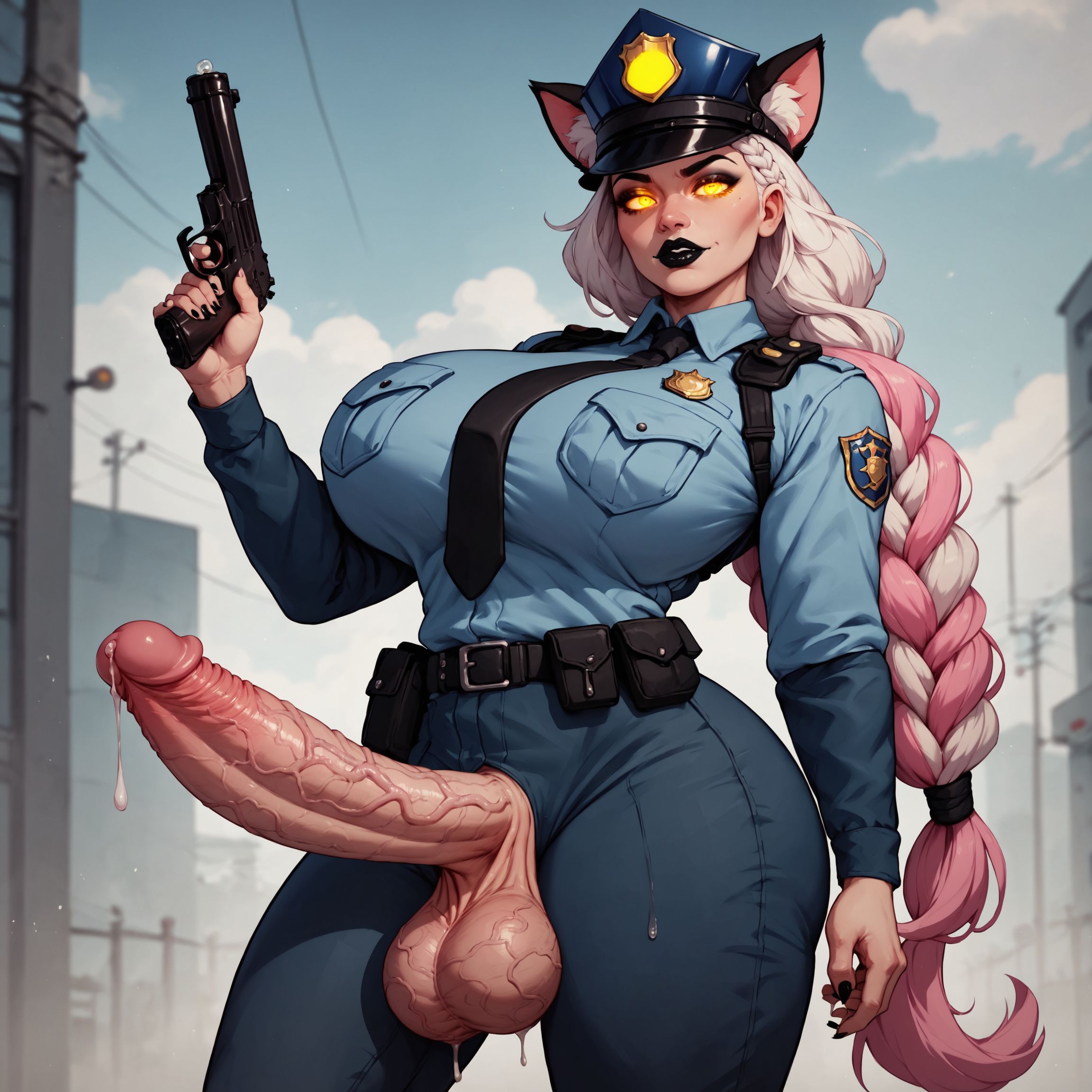 1futa, ai generated, balls, foreskin, frenulum, futa only, futanari, intersex, penis, police uniform, shennru, solo, tagme, testicles, uncircumcised, uncut