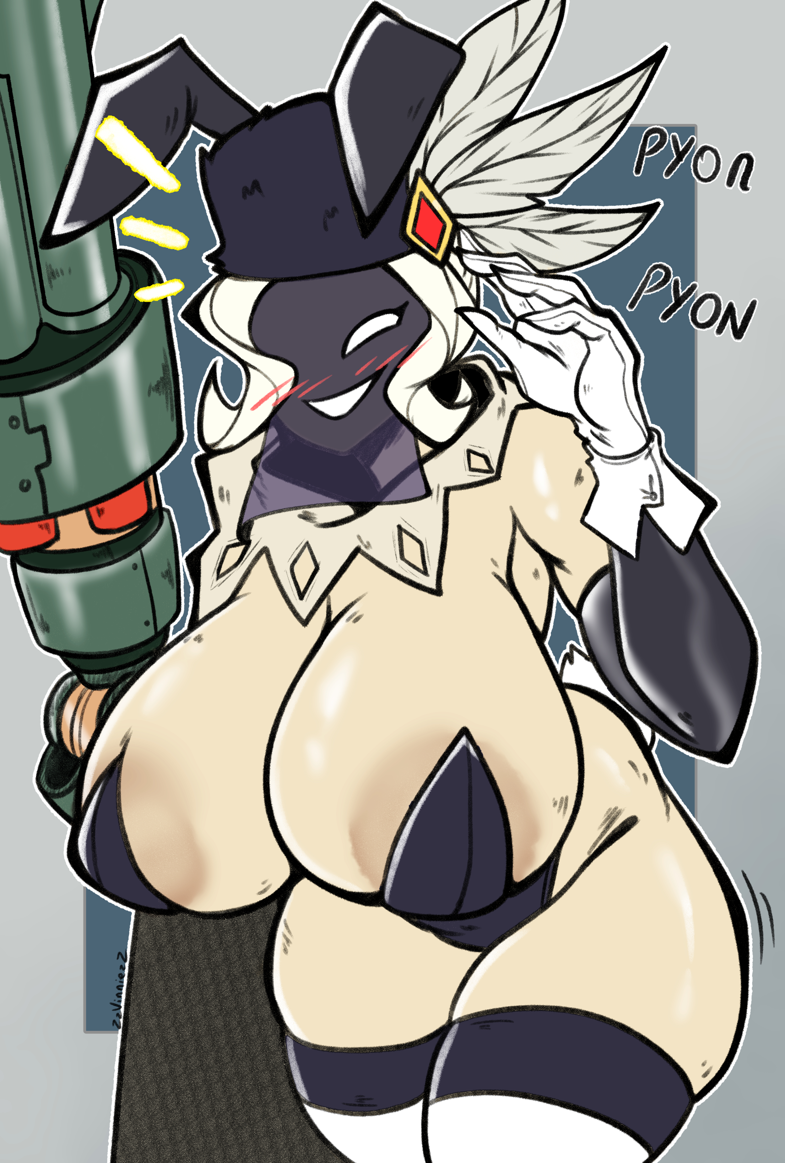 areola slip, bikini, black dahlia, bunnysuit, female, gun, skullgirls, zzvinniezz