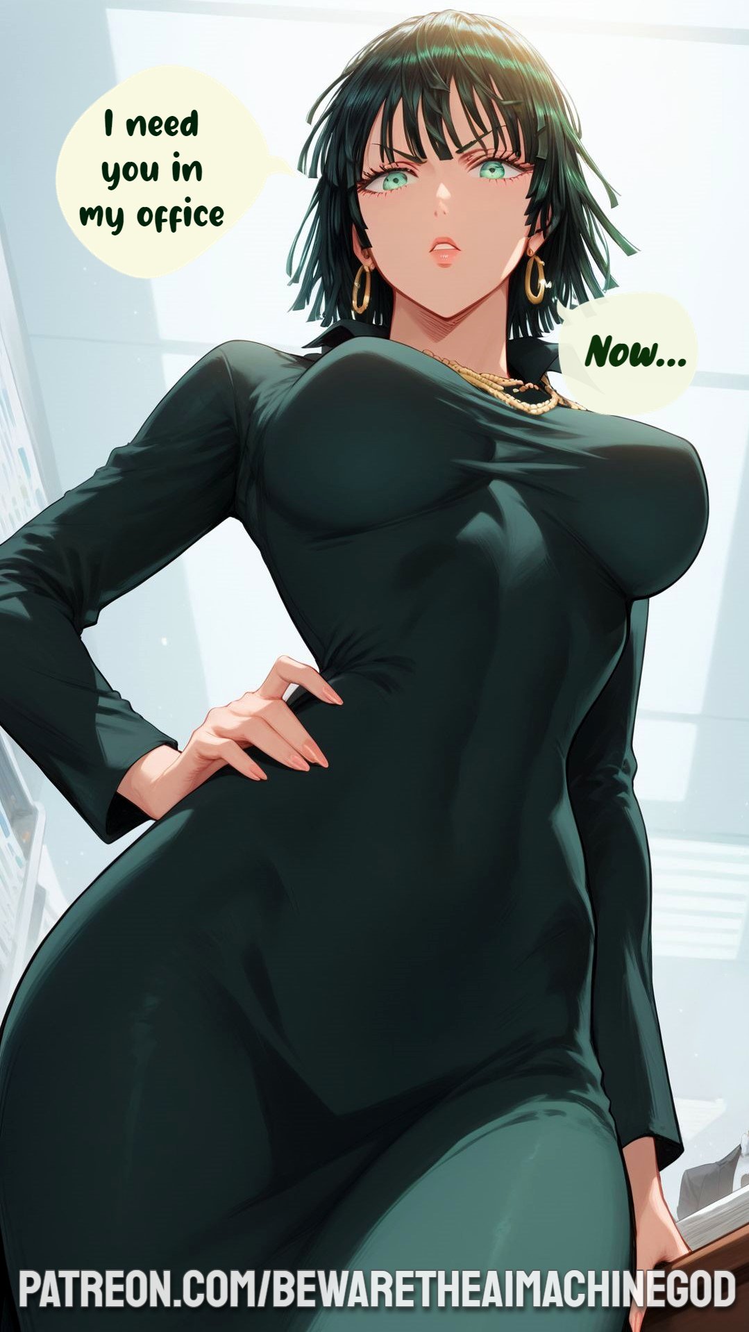 1girls 2024 2d adult adult_female ai_generated artist_name bewaretheaimachinegod big_breasts clothed clothed_female clothing color dominant dominant_female dress earrings english_text esper female female_focus female_only fit fit_female fubuki_(one-punch_man) fully_clothed green_eyes green_hair heroine hi_res human human_female human_only jewelry light-skinned_female light_skin looking_at_viewer looking_down looking_down_at_viewer necklace no_sex one-punch_man patreon_username perky_breasts realistic_breast_size realistic_proportions short_hair slim slim_waist solo solo_female straight_hair superheroine text text_bubble thick_thighs young_woman