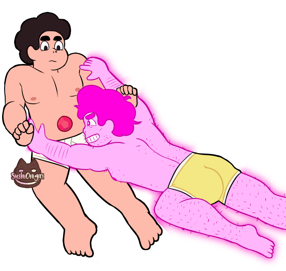 2boys barefoot briefs cartoon_network chad_steven clothing facial_hair feet gay gem_(species) gem_hybrid hair hairy half-closed_eyes looking_at_another male pants pink_body pink_steven shirt smile steven_quartz_universe steven_universe steven_universe_future transparent_background underwear underwear_only