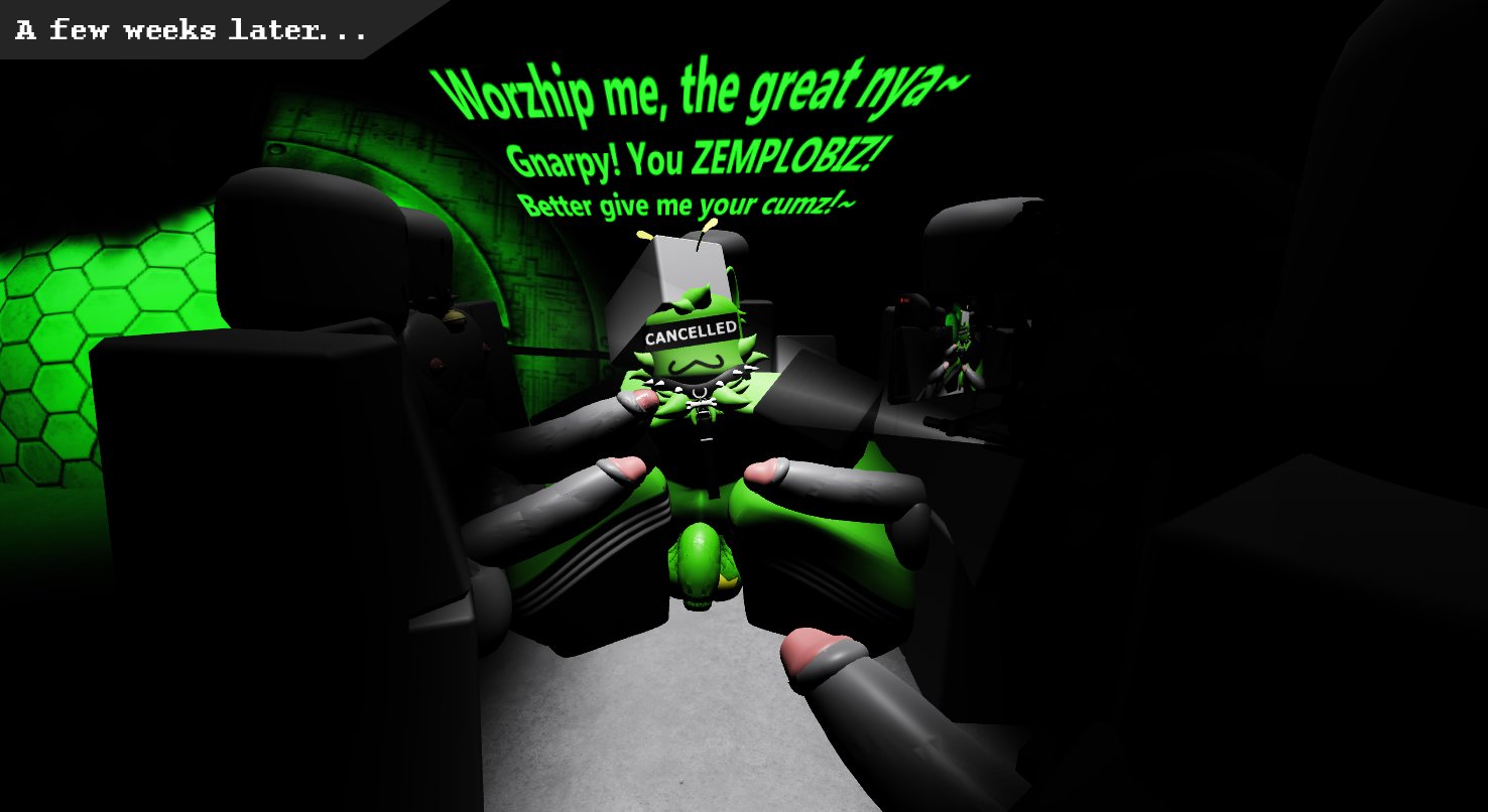 3d, avewagetrashuwu, balls, comic, english text, gangbang, gay, gnarpy (regretevator), male, multiple penises, penis, regretevator, roblox, robloxian, tagme