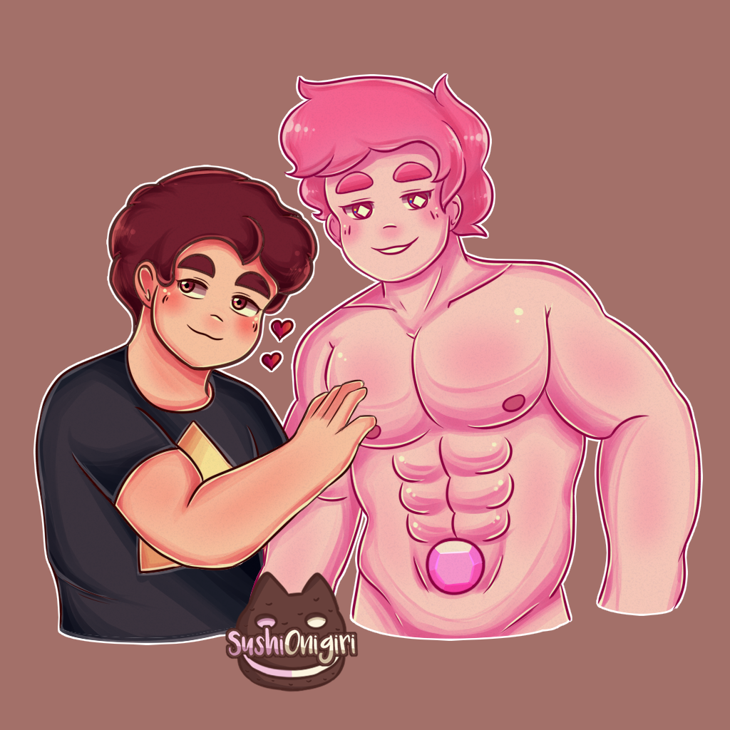 2boys abs chad_steven clothed gay gem hair heart male male_only nipples nude pink_body pink_steven steven_quartz_universe steven_universe steven_universe_future upper_body