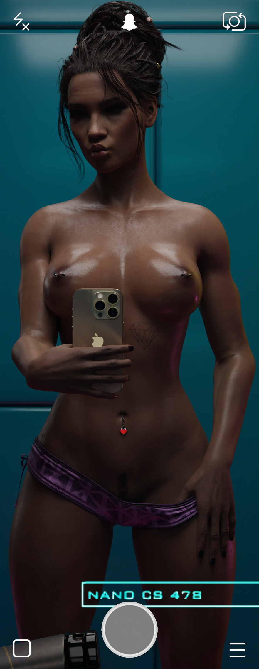 1female 1girl 1girls 1woman 3d 3d_model black_hair black_hair_female boobs breasts cyberpunk_2077 female female_focus female_only female_solo girl girl_only iphone only_female panam_palmer phone purple_underwear selfie smartphone solo solo_female solo_focus tagme topless topless_female video_game_character woman