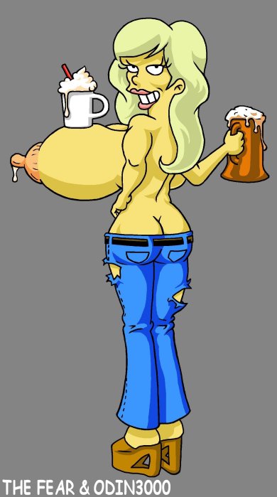 1girls breasts duff_beer female huge_breasts nipples odin3000 platform_footwear solo text the_fear the_simpsons titania_(the_simpsons)